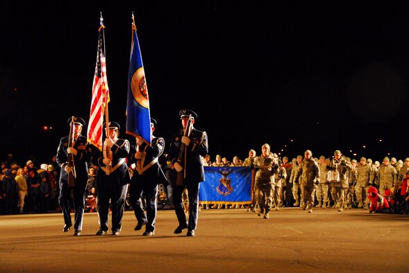 148th Fighter Wing Honor Guard followed by members of the wing leads the 50th Annual Christmas City of the North Parade in Duluth, Minn. Nov. 21, 2008.  The Christmas City of the North Parade dates back to 1958, when KBJR (then WDSM) started the event as a way to kick off the holiday season in the Northland and has been held every year since. (U.S. Air Force photo by TSgt Jason W. Rolfe) (Released)