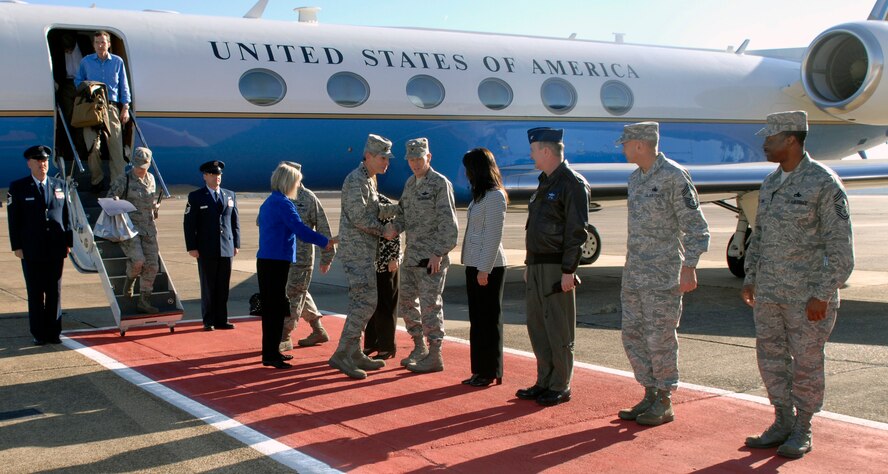 Chief of Staff of the Air Force Gen. Norton Schwartz arrives at Barksdale Air Force Base on Nov 25 and is greeted by Barksdale Air Force Base senior leadership. (USAF photo by Airman 1st Class Brittany Y. Bateman)(RELEASED)