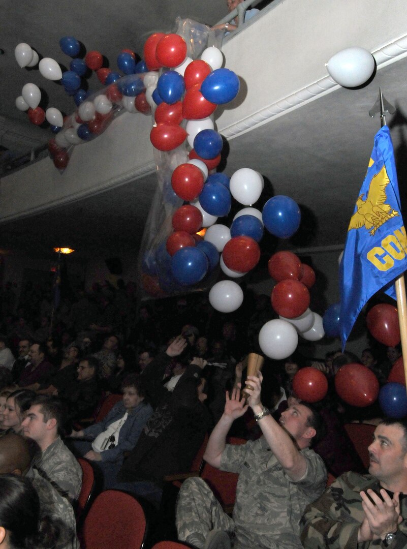 Balloons drop after Operational Readiness Inspection inspectors gave the 12th Flying Training Wing an "Excellent" rating on Tuesday at the base theater. (U.S. Air Force photo by David Terry)