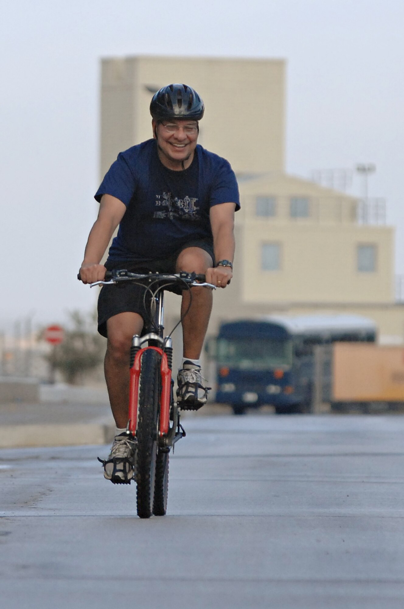 Maj. Laurence Studer, 39th Medical Operations Squadron, pedals to the finish line during Incirlik’s dual-a-thon Nov. 22.