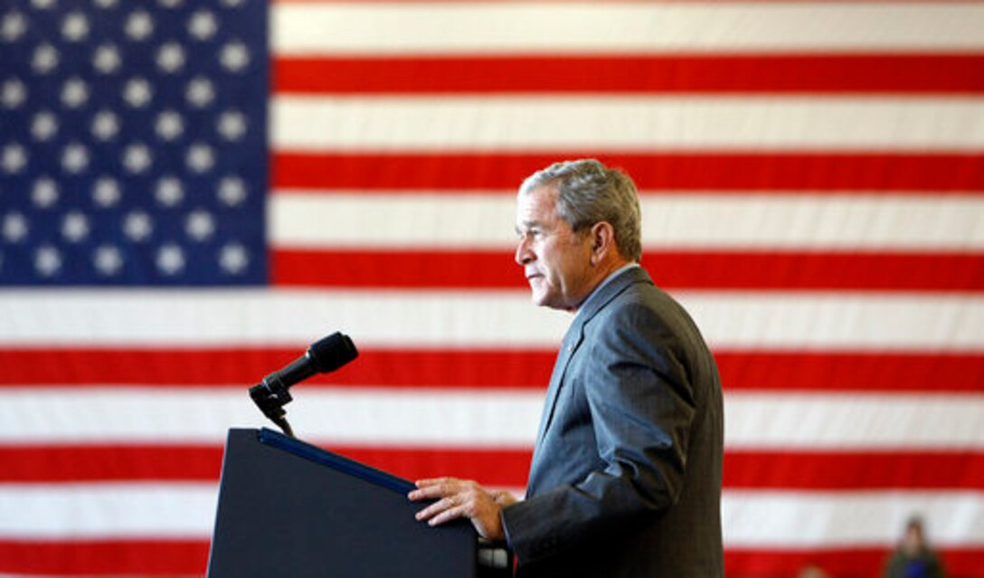President George W. Bush addresses the troops, Nov. 25, 2008, during his visit to Fort Campbell, Ky. "In Iraq, Afghanistan, and beyond, our men and women in uniform have done everything we have asked of them and more," said the president. "You've earned the thanks of every American." 