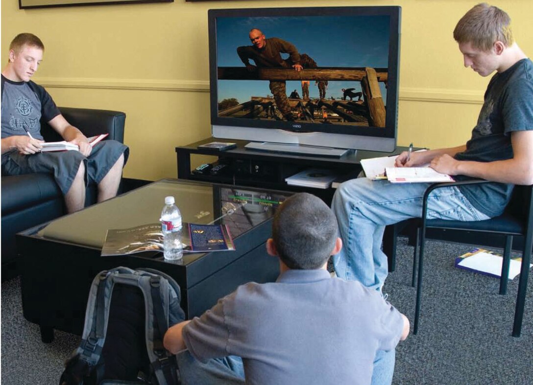 One element of the new design is an entry area where interested young men and women can watch videos about life in the Marine Corps. JWT, the Marine Corps’ advertising firm, has worked to create a new, uniformed interior design for the offices consistent with the image created for the Corps’ Web, print and television campaigns.