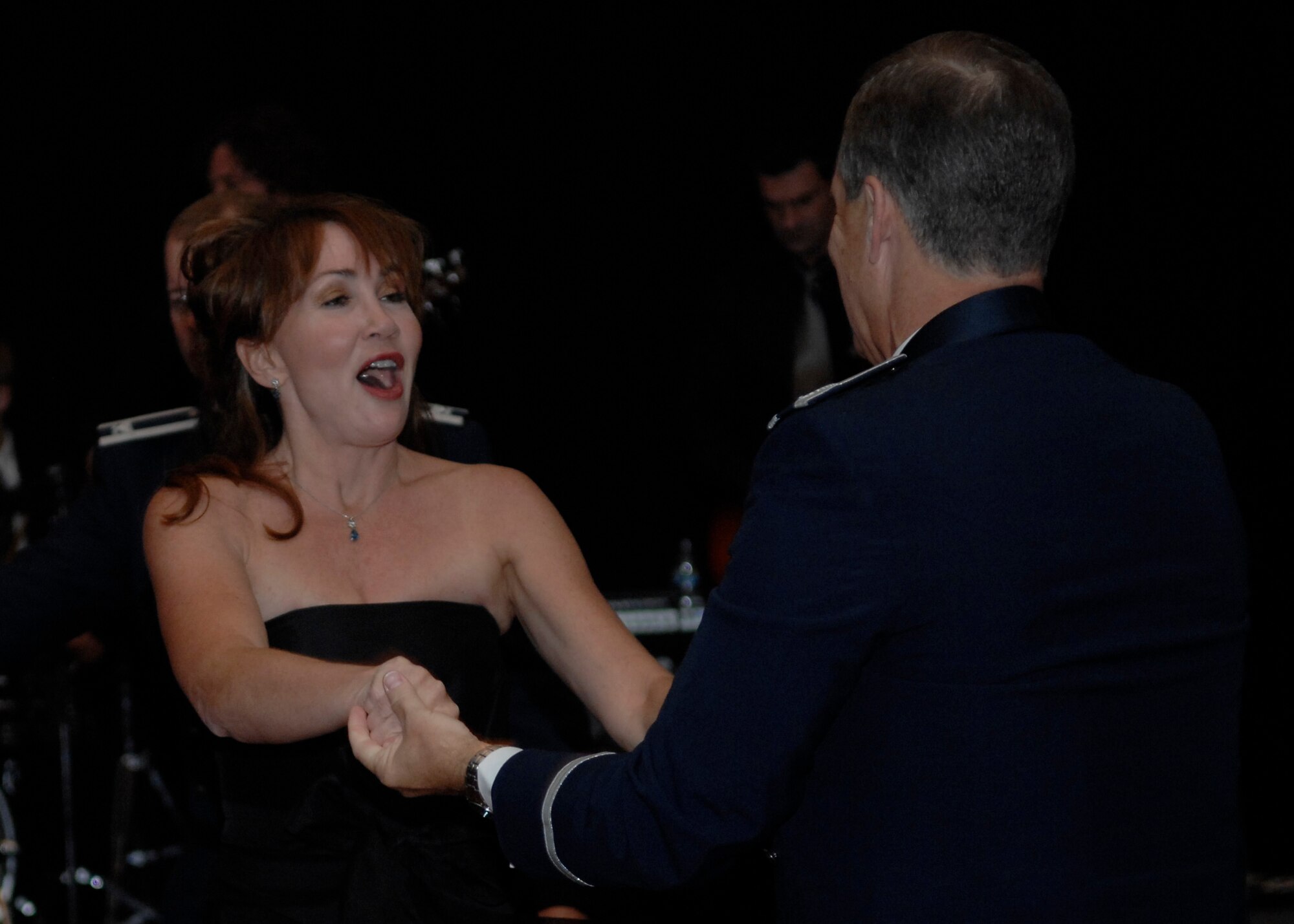 Becky Wrighton dances with her husband Col. Timothy Wrighton at the annual Air Force Ball held at the North Charleston Convention Center Sept. 27. More than 1,000 Team Charleston members came together to celebrate the Air Force's 61st birthday. Colonel Wrighton is the 315th Airlift Wing commander. (U.S. Air Force photo/Airman 1st Class Katie Gieratz)