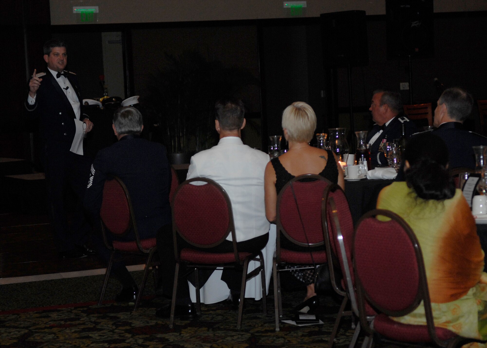 Lt. Gen. Vern "Rusty" Findley speaks to attendees at the annual Air Force Ball held at the North Charleston Convention Center Sept. 27. More than 1,000 Team Charleston members came together to celebrate the Air Force's 61st birthday. General Findley is the Air Mobility Command vice commander. (U.S. Air Force photo/Airman 1st Class Katie Gieratz)