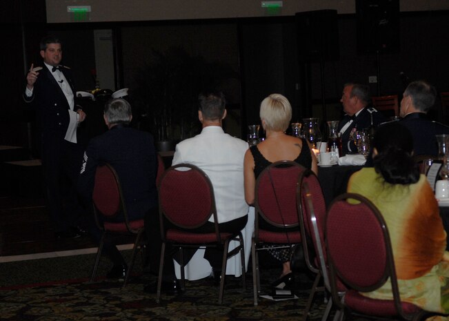 Lt. Gen. Vern "Rusty" Findley speaks to attendees at the annual Air Force Ball held at the North Charleston Convention Center Sept. 27. More than 1,000 Team Charleston members came together to celebrate the Air Force's 61st birthday. General Findley is the Air Mobility Command vice commander. (U.S. Air Force photo/Airman 1st Class Katie Gieratz)