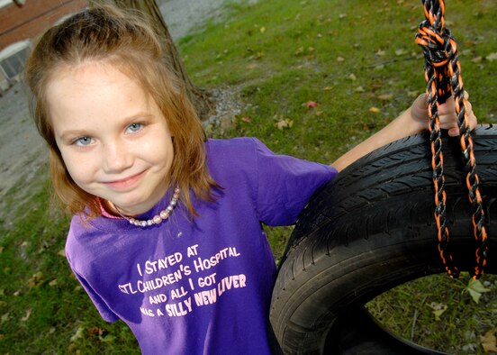 Though her activities are limited, Rachel still enjoys playing outdoors. Although sometimes irritating, she knows there are some activities she must avoid. 

(U.S. Air Force photo/Airman 1st Class Megan Gilliland)