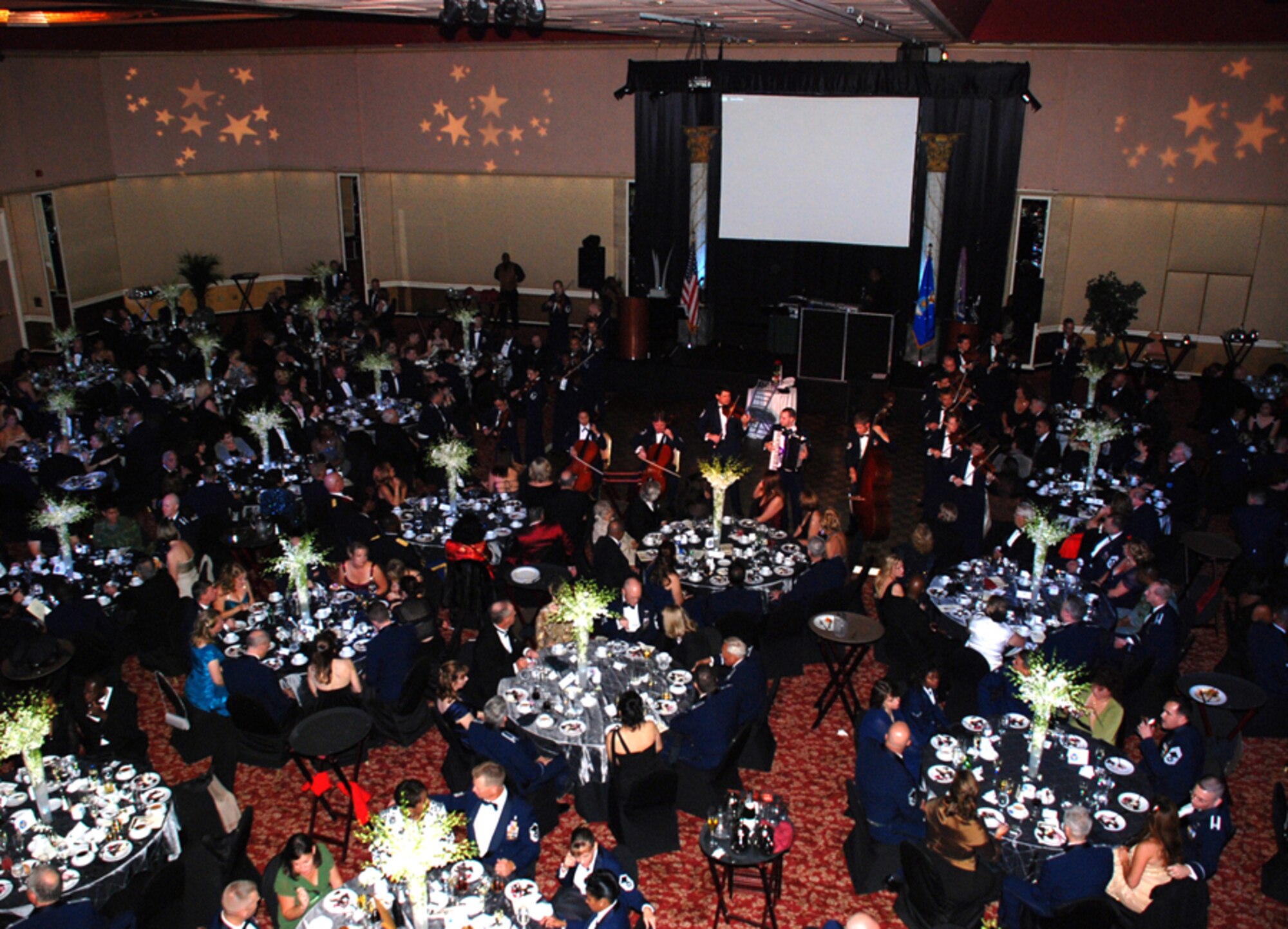 The house is packed during McGuire’s Air Force Ball Sept. 26 at the Trump Plaza in Atlantic City, N.J. Airmen and their guests gathered to celebrate 61 years of Air Force history and 60 years of McGuire AFB. Airmen danced, heard letters from past great Airmen, read by current military members, and enjoyed Air Force Ball birthday cake. (U.S. Air Force photo/Capt. Darrick Lee)