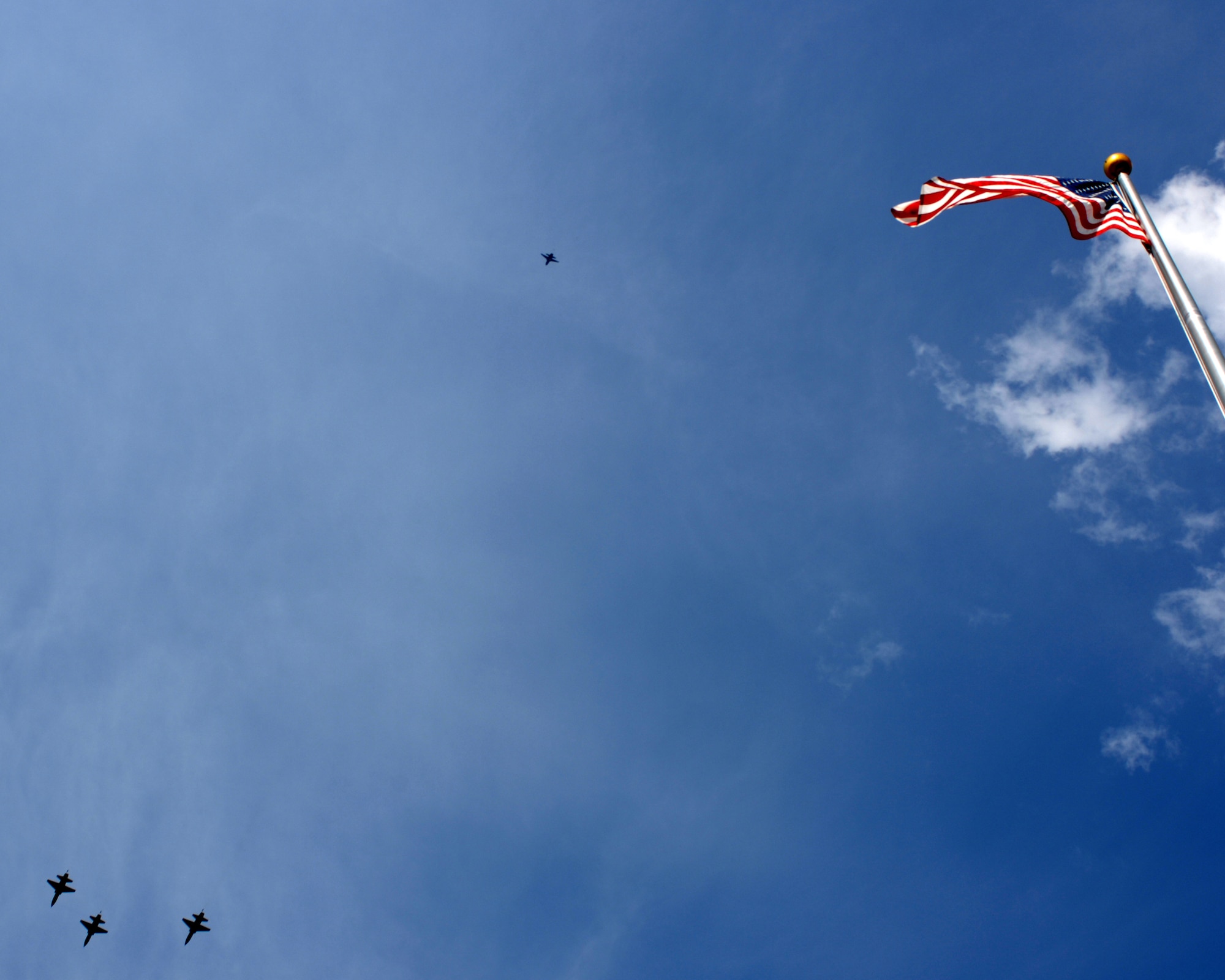 WHITEMAN AIR FORCE BASE, Mo. -A formation of T-38 Talons perform a four-ship, missing-man formation flyover during the annual Prisoner of War/Missing in Action ceremony Sept. 19. More than 150 members of Team Whiteman participated in the ceremony. (U.S. Air Force photo/Staff Sgt Charles D. Larkin Sr.)  