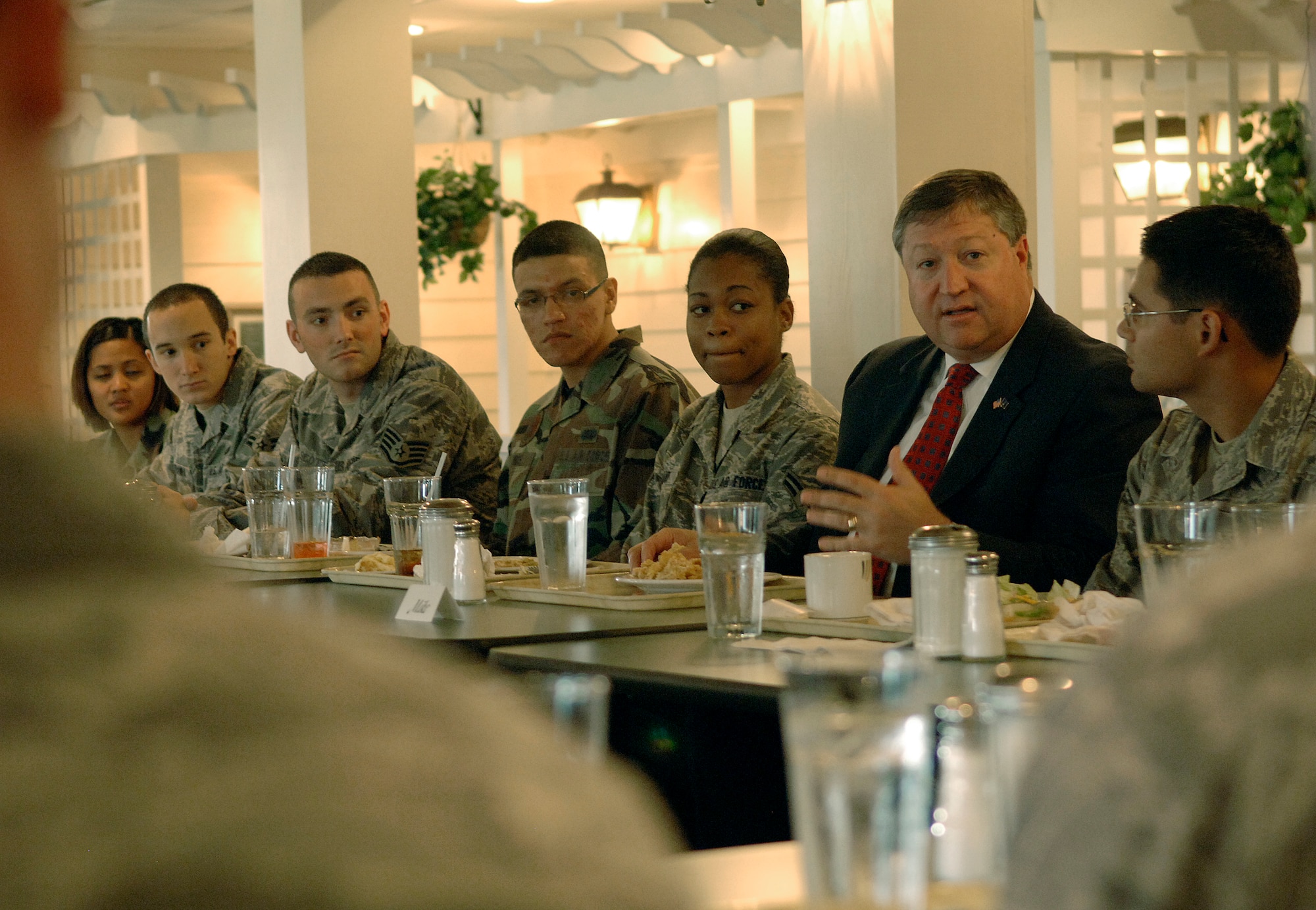 The honorable Michael Donley, acting secretary of the Air Force, discusses issues during a luncheon with Airmen at Langley Air Force Base Sept. 24.  During the luncheon Mr. Donley answers questions that Airmen had concerning the Air Force and it's future.  (U.S. Air Force photo/Senior Airman Vernon Young)