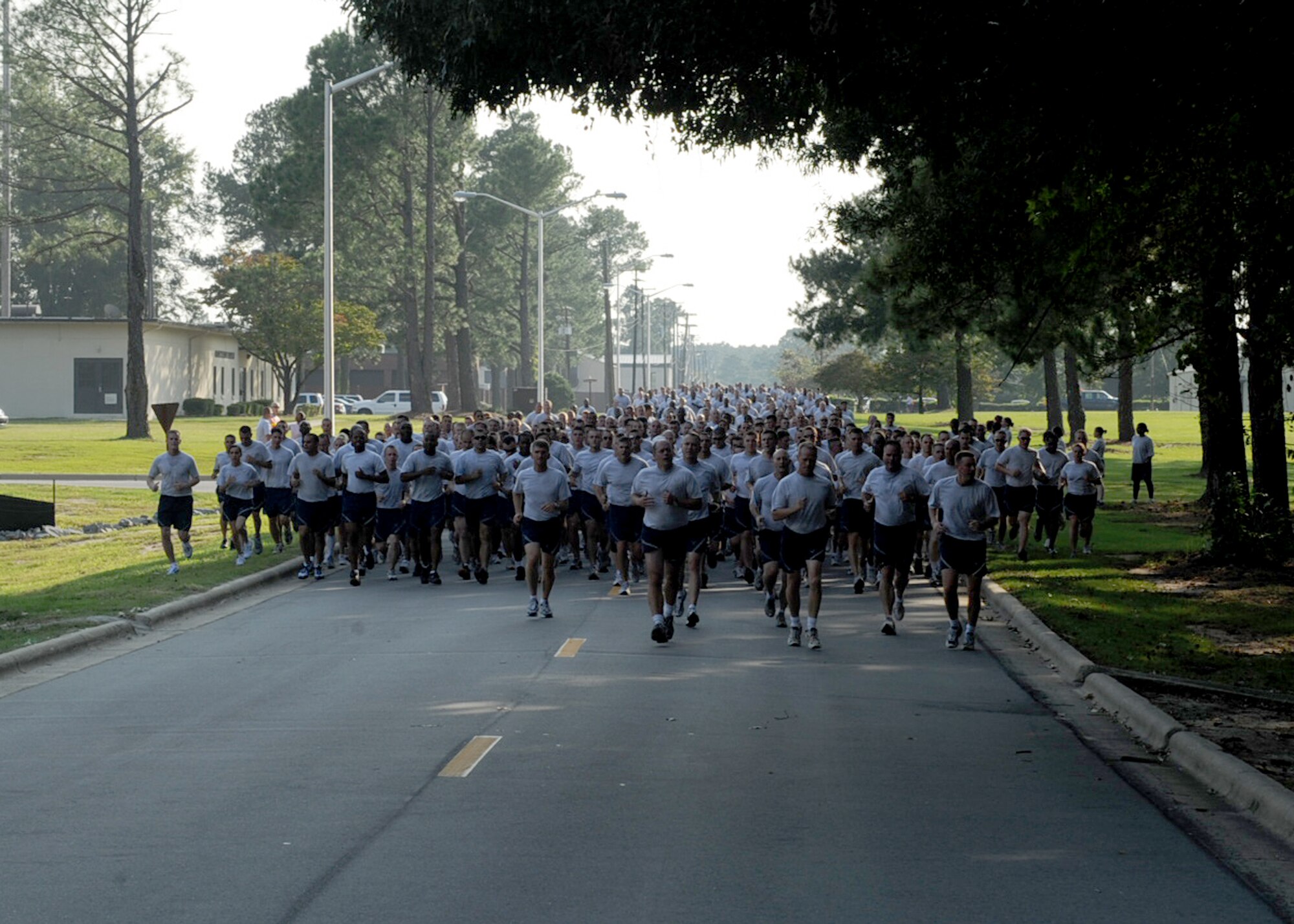 Members of the 4th Fighter Wing participate in a wing run here Sep. 29 at Seymour Johnson Air Force Base, N.C. The run was held to boost physical fitness and morale. (US Air Force photo by Airman 1st Class Ciara Wymbs)