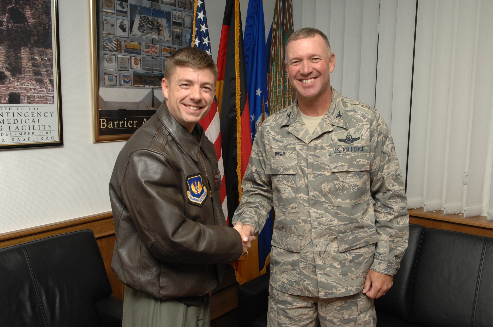 SPANGDAHLEM AIR BASE, Germany -- Captain James Goeppinger, 23 Fighter Squadron, participates in the commander’s shadow program, shadowing Col. Lee T. Wight, 52nd Fighter Wing Commander, September 15, 2008, Spangdahlem Air Base, Germany. Capt. During the CC shadow an officer shadows the commander in his daily duties. (U.S. Air Force photo by Airman 1st Class Nicholas C. Wilson)