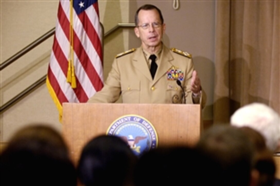 Chairman of the Joint Chiefs of Staff Navy Adm. Mike Mullen speaks to the audience during the activation ceremony of U.S. Africa Command in the Pentagon, Oct. 1, 2008.