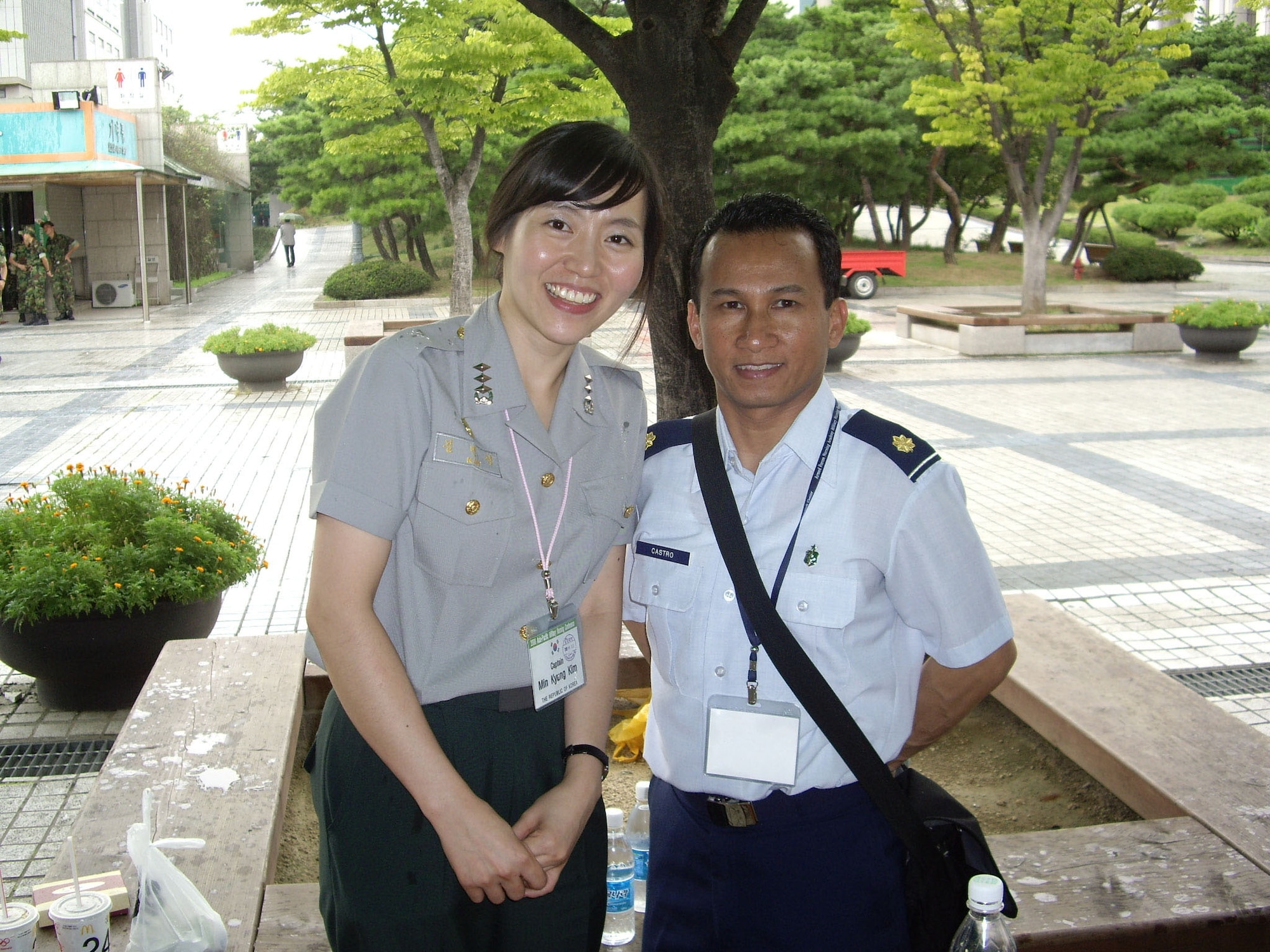 Maj. Edilbert Castro, Air Force Reserve nurse 624th Aeromedical Staging Squadron, gets to know Capt. Min Kyung Kim, Republic of Korea Army nusing officer, at the second annual Asia Pacific  Military Nursing Conference. Major Castro was one of more than 40 Air Force, Army and Navy nurses and medical professionals who attended the conference with attendees from seven countries Sept. 1-5 at the Korea Armed Forces Nursing Academy in Daejeon, Republic of Korea. The 624th ASTS is part of the 624th Regional Support Group, Hickam Air Force Base, Hawaii.