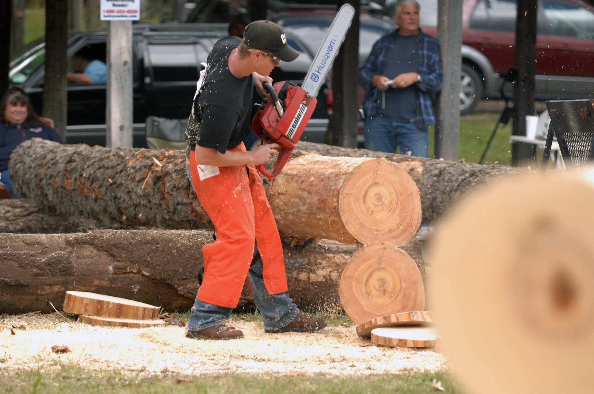 Josh Dees prepares to cut down a piece of pine wood during Lumberjack Day. Head to head competitions were held in Cloudcroft, N.M., for all locals and lumberjacks to come out and enjoy, September 20. (U.S. Air Force photo/Airman 1st. Class Veronica Salgado)