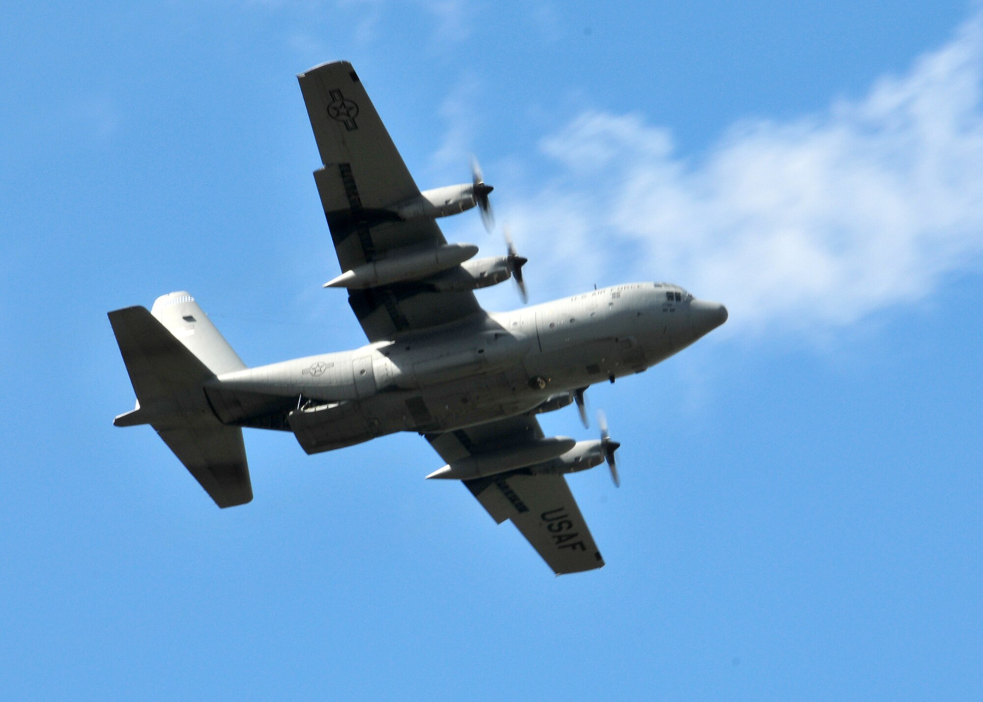 A U.S. Air Force C-130 from the 37th Airlift Squadron, Ramstein Air Base, Germany, performs a fly-over at the 2008 Africa Aerospace & Defense Air Show, Ysterplaat Air Force Base, South Africa, Sept. 18, 2008. (U.S. Air Force photo by Staff Sgt. Markus Maier)(Release)