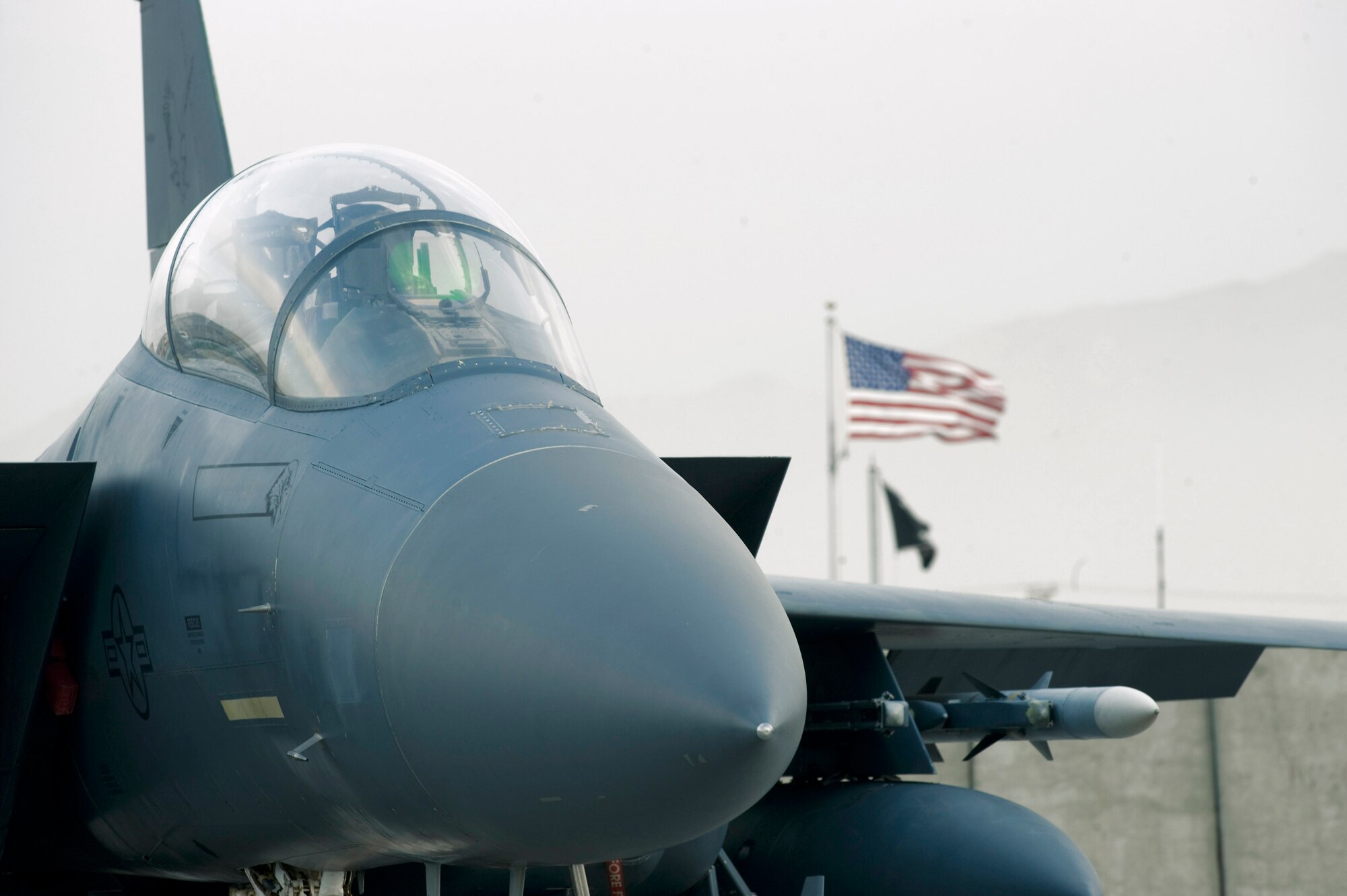 An F-15E Strike Eagle sits on the flightline after returning from a mission Sept. 15 at Bagram Airfield, Afghanistan. The F-15E is a dual-role fighter designed to perform air-to-air and air-to-ground missions. (U.S. Air Force photo/Master Sgt. Keith Brown) 
