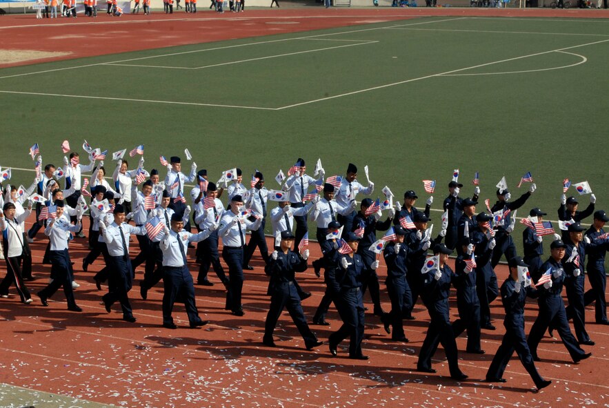 Airmen from Kunsan AB, Republic of Korea, march during the 46th Gunsan Citizens Day Citizens Parade, 01 October 2008. (U.S. Air Force photo/Senior Airman Dana Hill)
