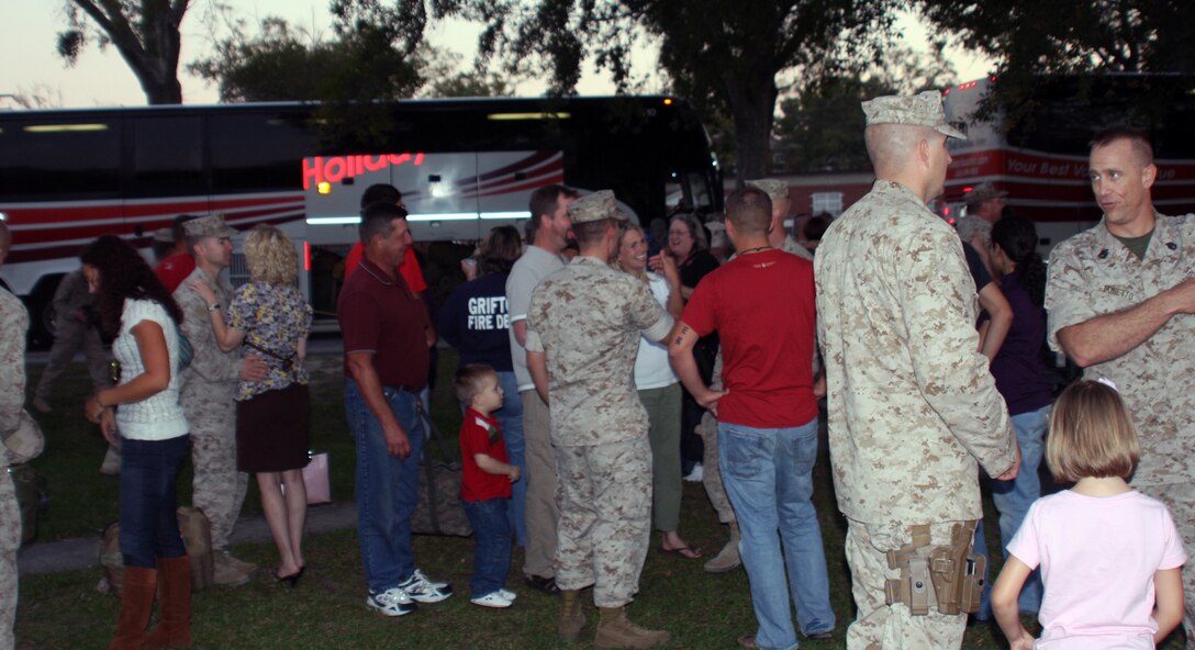 After seven long months 24th MEU Marines reunite with friends and family during a homecoming on Camp Lejeune today.  The Marines deployed to southern Afghanistan in support of the North American Treaty Organization's International Security Assistance Force.