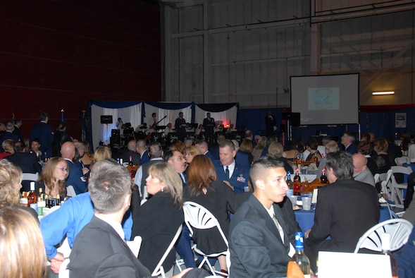 About 800 people gathered in Hangar 8 to celebrate the 109th Airlift Wing's 60th anniversary Oct. 4. (U.S. Air Force photo by Master Sgt. Willie Gizara)