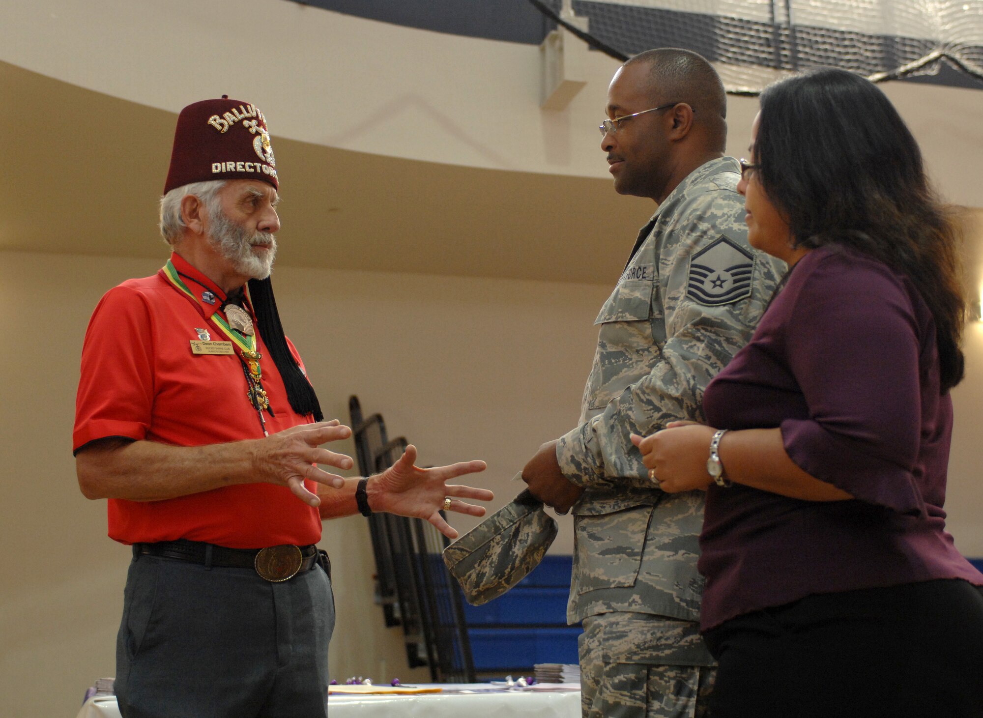 Master Sgt. Terry Jefferson, 49th Force Support Squadron, and wife, Vera, check out the Spiner Hospital booth set up at the Fitness and Sports Center at Holloman Air Force Base, N.M., October 3. Spiner Hospital and many other local charities and agencies, including organizations on Holloman, were set up at the annual Combined Federal Campaign Kickoff in the gym and Airmen were encouraged to check them out. (U.S. Air Force photo/Airman Sondra M. Escutia)
