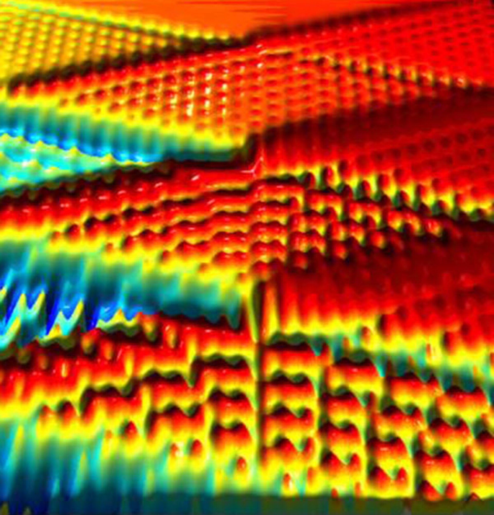 Amplitude spectroscopy energy landscape that generates a unique “fingerprint” of an artificial atom’s energy-level structure.  This fingerprint comprises quantum interference patterns that form an energy-landscape in the space of flux and microwave field amplitude.  The peaks and valleys of this landscape take the shape of “diamonds,” and, like a fingerprint, provide a unique snapshot of the atom’s energy-level structure. (Credit: S.O. Valenzuela and W.D. Oliver, MIT)