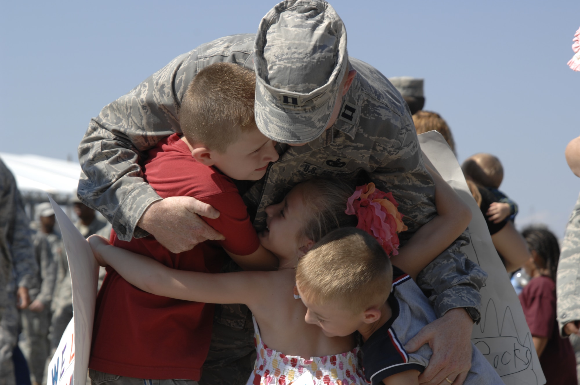 MOODY AIR FORCE BASE, Ga., -- Airmen of the 822nd Security Forces Squadron return from a six-month deployment from Iraq here Oct. 4. Family and friends of the 822nd SFS gathered at a staging point to greet the airmen as they marched into the area. (U.S. Air Force Photo by Senior Airman Javier Cruz)