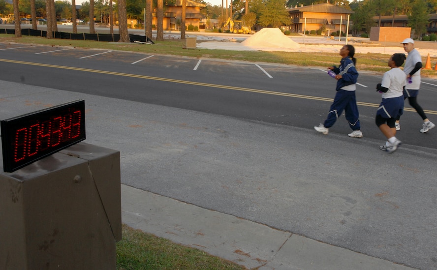 MOODY AIR FORCE BASE, Ga. – Airmen finish the violence prevention awareness month five-kilometer run/walk here Oct. 3. (U.S. Air Force photo by Airman Joshua A. Green)