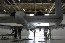 MOODY AIR FORCE BASE, Ga. -- After identifying structural cracks on thin skinned A-10s and A-10C Thunderbolt II models the Air Combat Command has issued a systematic grounding of certain affected airframes by corresponding tail number here Oct. 4. The risk of structural damage to wings of A-10 models was discovered at Hill Air Force Base, UT., while A-10 models were undergoing a service life extension program and scheduled structural inspection programmed visits. (U.S. Air Force Photo taken by SrA Javier Cruz)