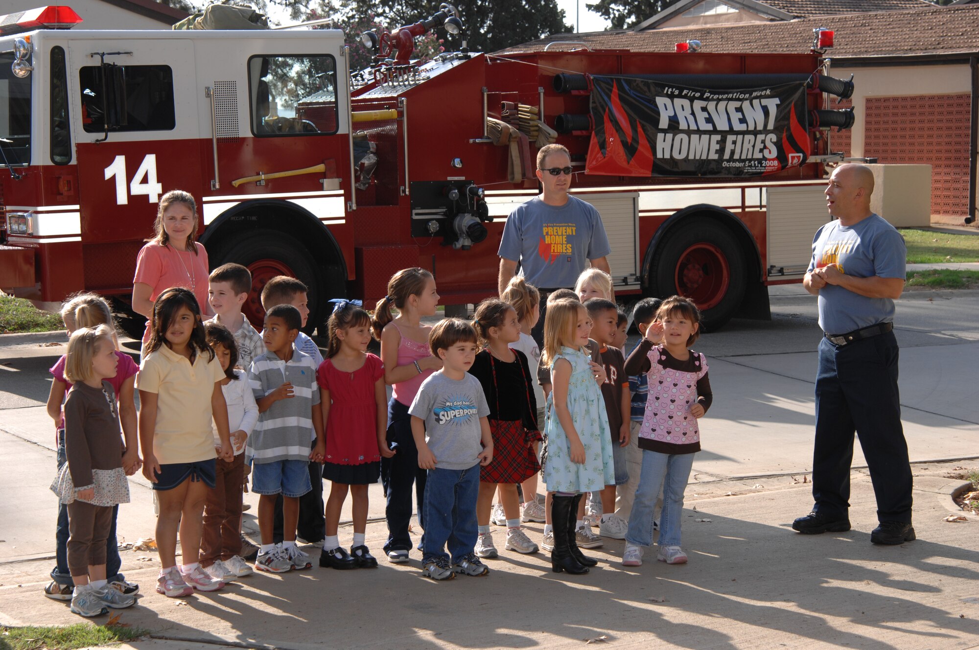 Incirlik Unit School elementary students visit Sparky's House Oct. 6 to learn fire prevention mearsures for Fire Prevention Week. The theme for this year's Fire Prevention Week is "Preventing Home Fires." (U.S. Air Force photo/Senior Airman Lauren Padden)