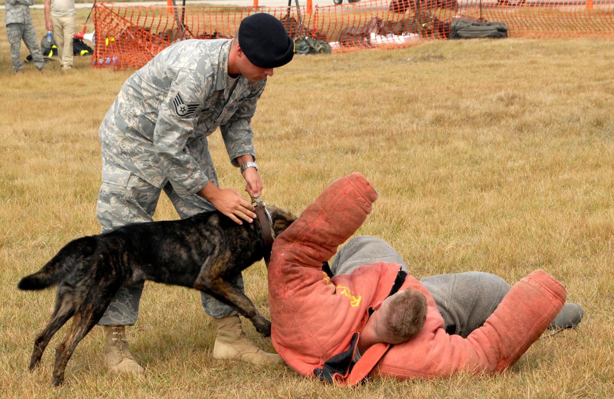 Memebers of the 8th Security Forces Squadron Military Working Dog Unit put on a display at the 2008 Gunsan Airshow static display area here, Oct. 4. (U.S. Air Force photo/Senior Airman Dana Hill) 