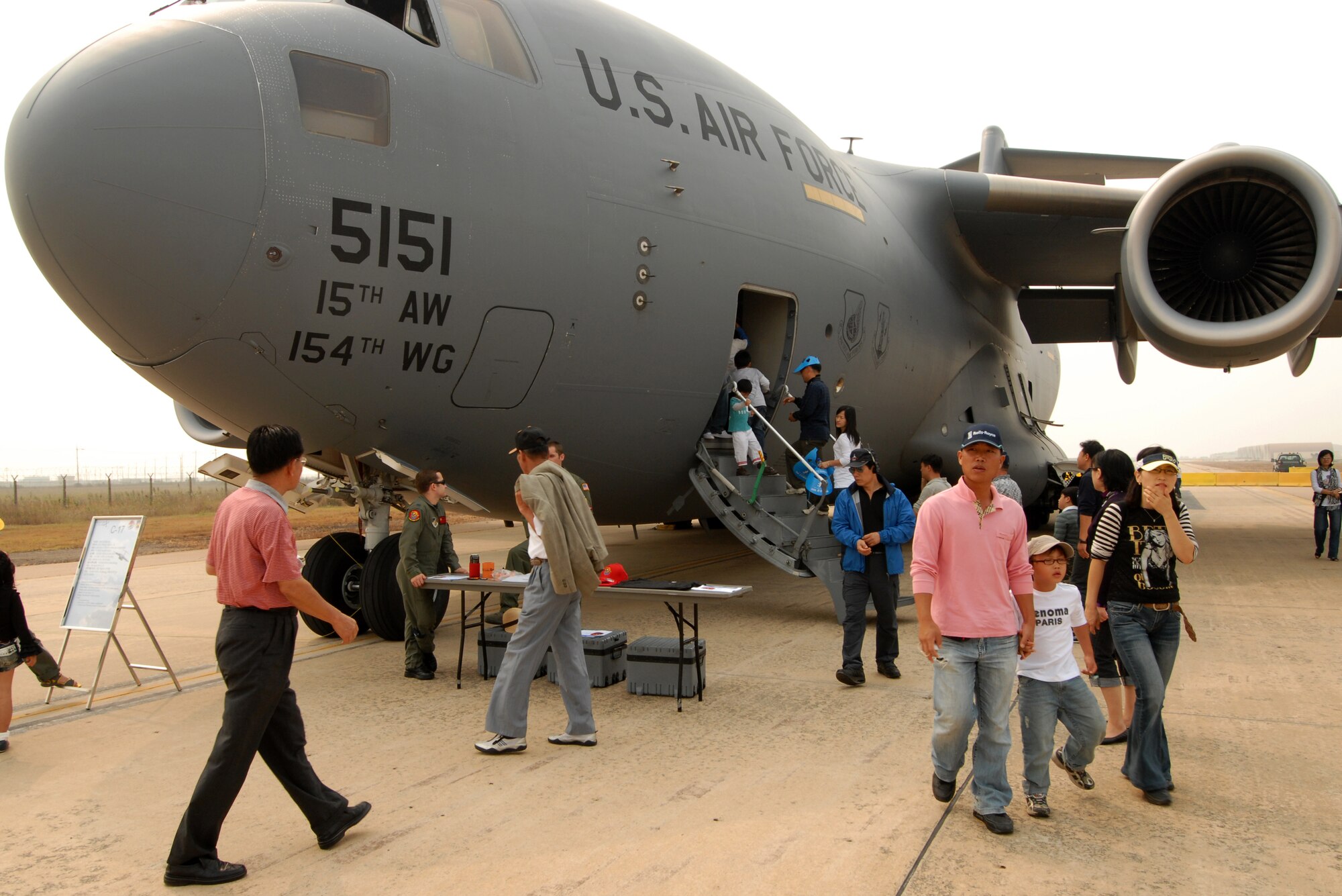 KUNSAN AIR BASE, Republic of Korea -- A C-17 from Hickam Air Force Base is on display during the 2008 Gunsan Airshow here, Oct. 4. The City of Gunsan, 8th Fighter Wing and Republic of Korea Air Forces' 38th Fighter Group hosted the first ever partnership Air Show here Oct. 4-5. (U.S. Air Force photo/Senior Airman Gustavo Gonzalez)