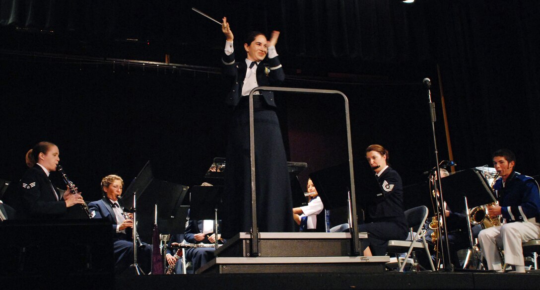 LAUGHLIN AIR FORCE BASE, Texas –The Air Force Band of the West performs John Philip Sousa’s The Washing ton Post with eight members from the Del Rio High School Ram Band at the Paul Poag Theatre here Oct. 2. (U.S. Air Force photo by Airman 1st Class Sara Csurilla)