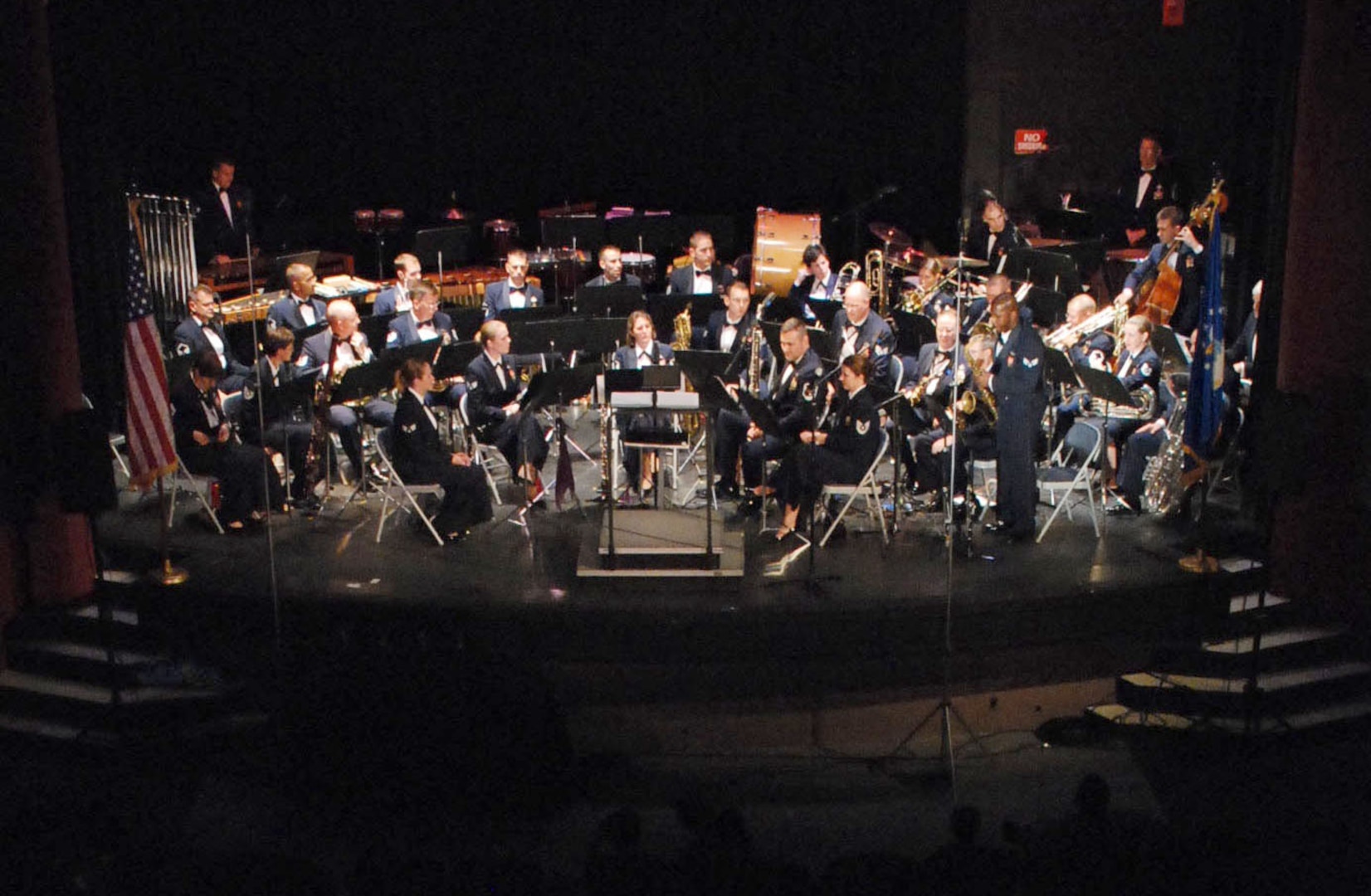 LAUGHLIN AIR FORCE BASE, Texas – The Air Force Band of the West performs theme songs from various spy films including Mission Impossible, Pink Panther and James Bond during the second half of the show held at the Paul Poag theatre in Del Rio October 2. The Air Force Band of the West is a group of highly trained professional musicians (U.S. Air Force photo by Airman 1st Class Sara Csurilla)