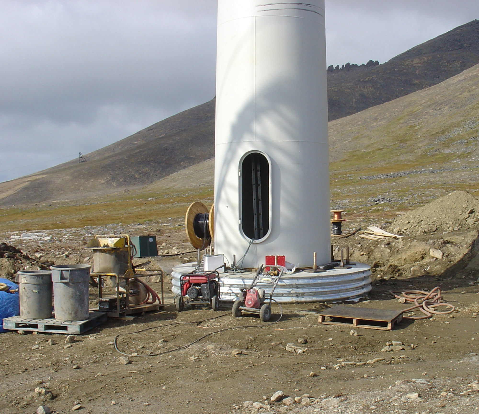 TIN CITY LRRS, Alaska -- Construction begins on the 110 foot tall tower that will support the nacelle and rotor assemblies. (U.S. Air Force photo)