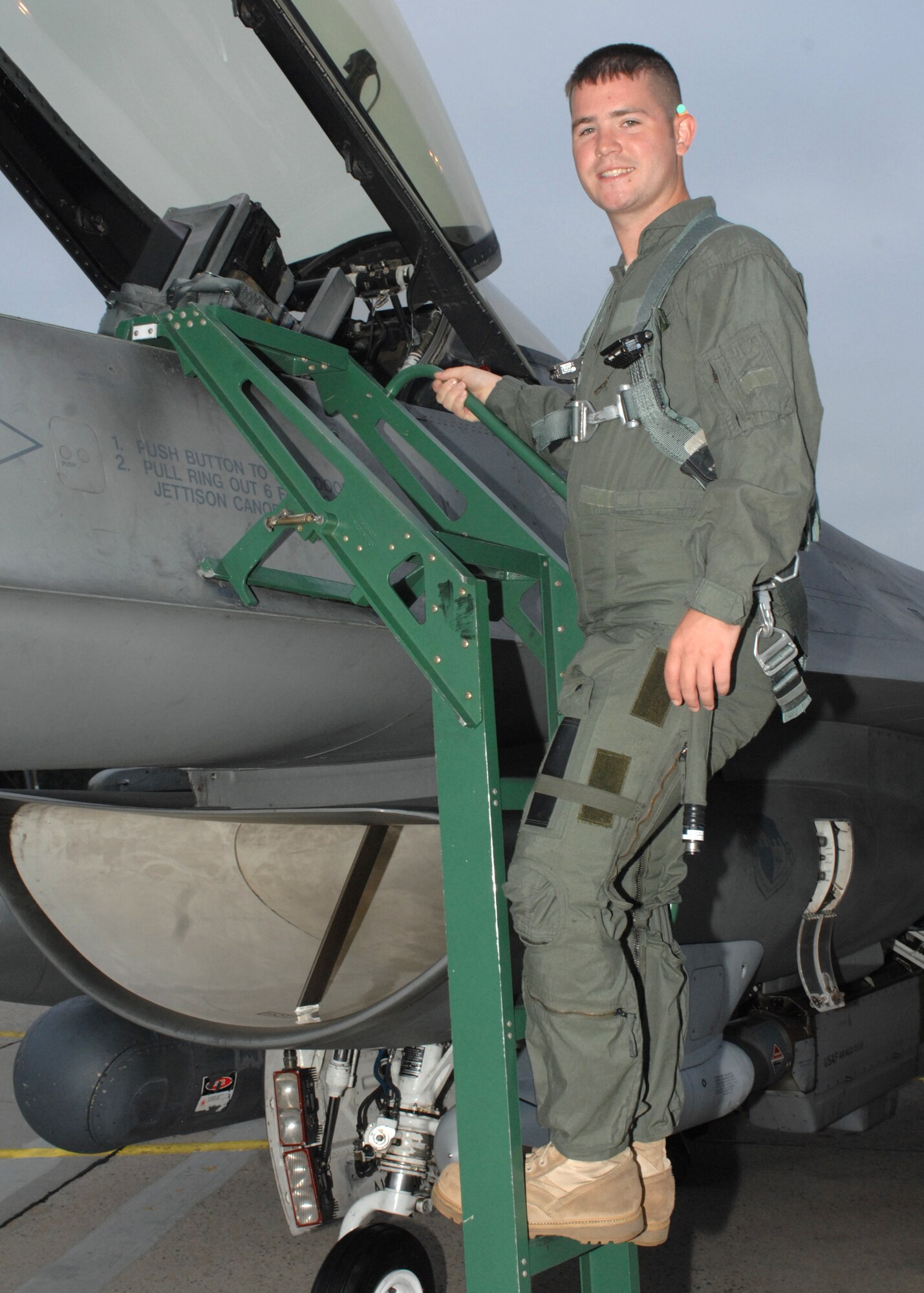 SPANGDAHLEM AIR BASE, Germany – Staff Sgt. Ryan Conversi, 81st Aircraft Maintenance Unit, prepares to take an incentive flight Sept. 29, 2008. Sergeant Conversi earned his incentive flight by earning 2006 U. S. Air Forces in Europe Lt. Gen. Leo Marquez award.  (U.S. Air Force photo by Airman 1st Class Jenifer Calhoun)