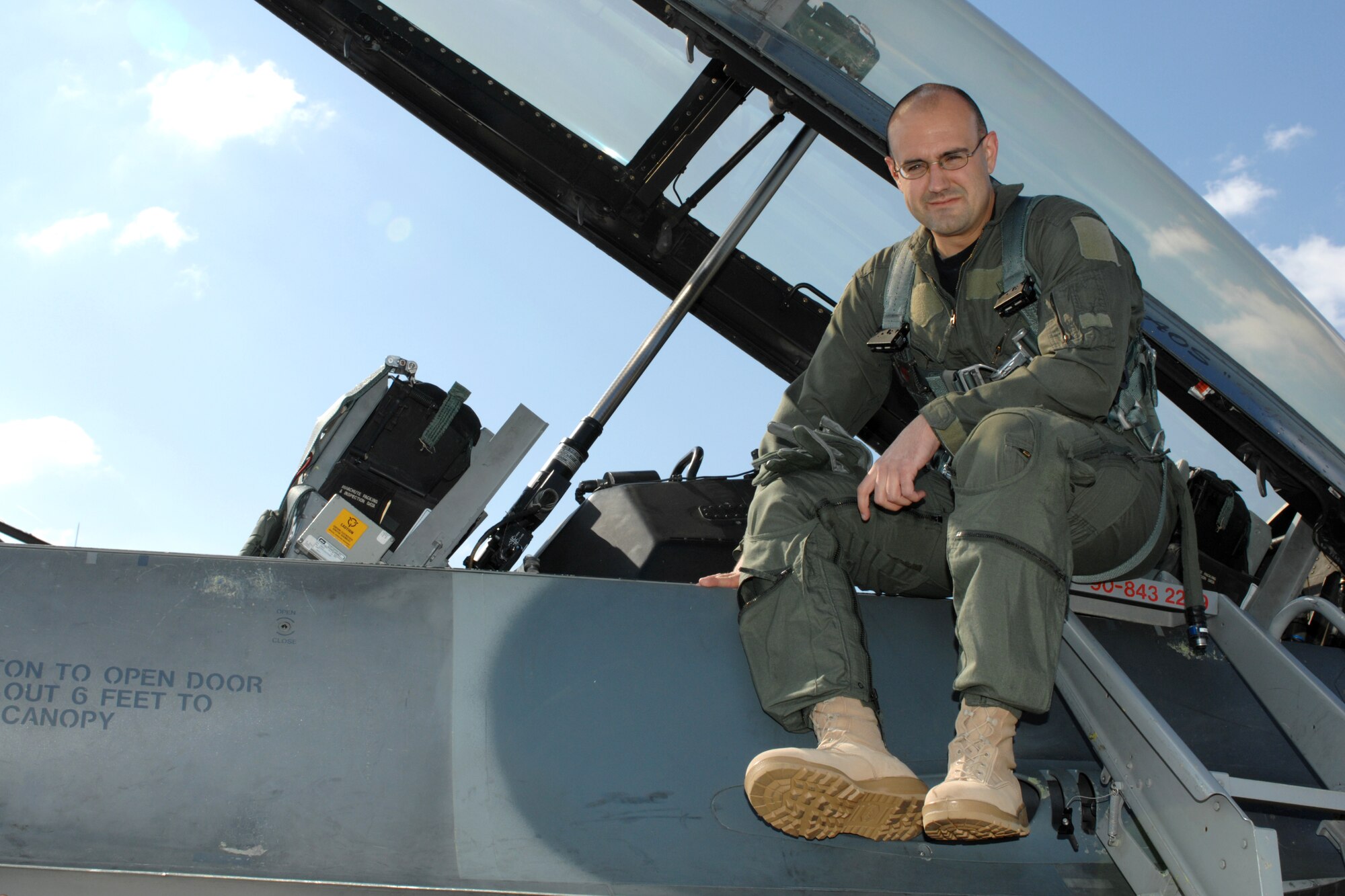SPANGDAHLEM AIR BASE, Germany – Senior Airman Edward W. Abney, 23rd Aircraft Maintenance Unit weapons section, prepares to take an incentive flight Sept. 26, 2008. Airman Abney earned his incentive flight by earning 2007 Weapons Load Crew of the Year.  (U.S. Air Force photo by Airman 1st Class Nathanael Callon )