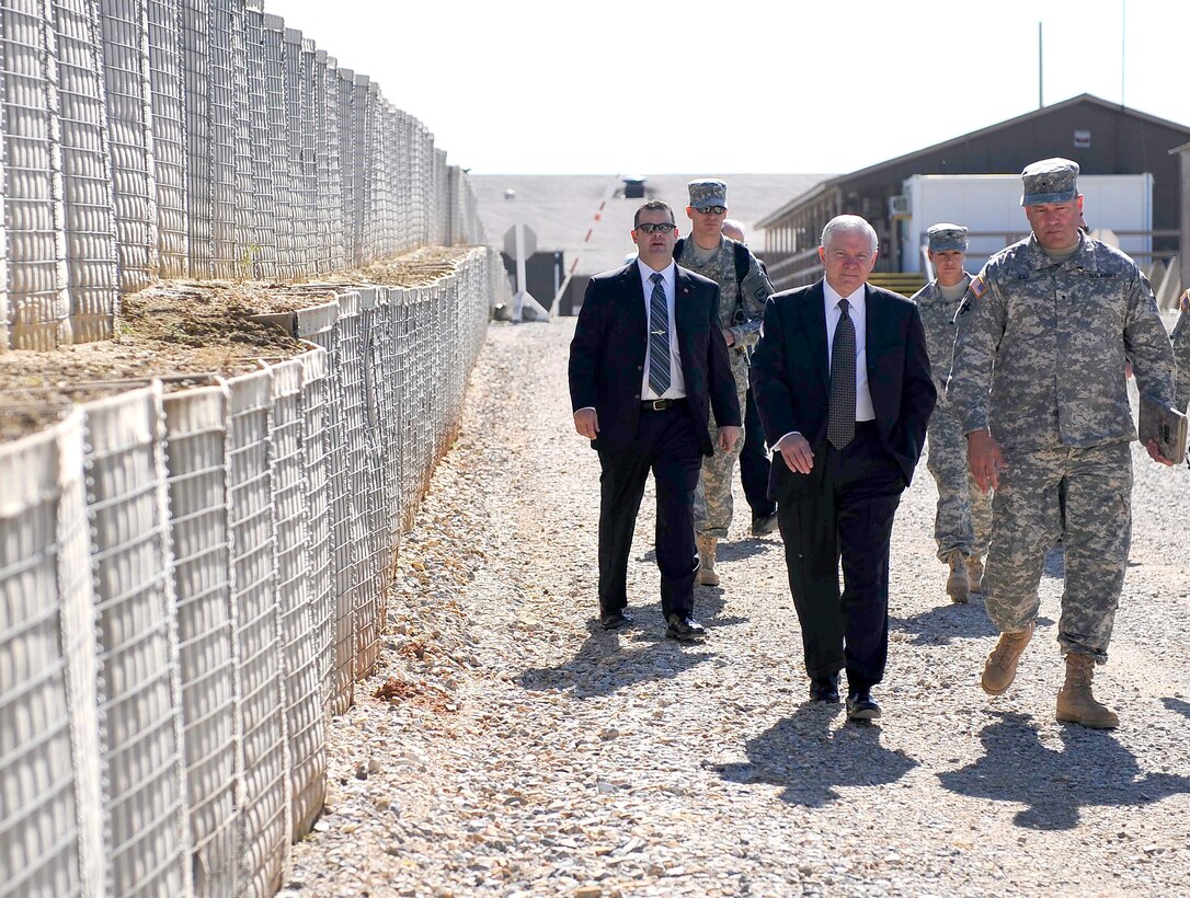 Defense Secretary Robert M. Gates tours Camp Bondsteel, Kosovo, Oct. 7, 2008.
