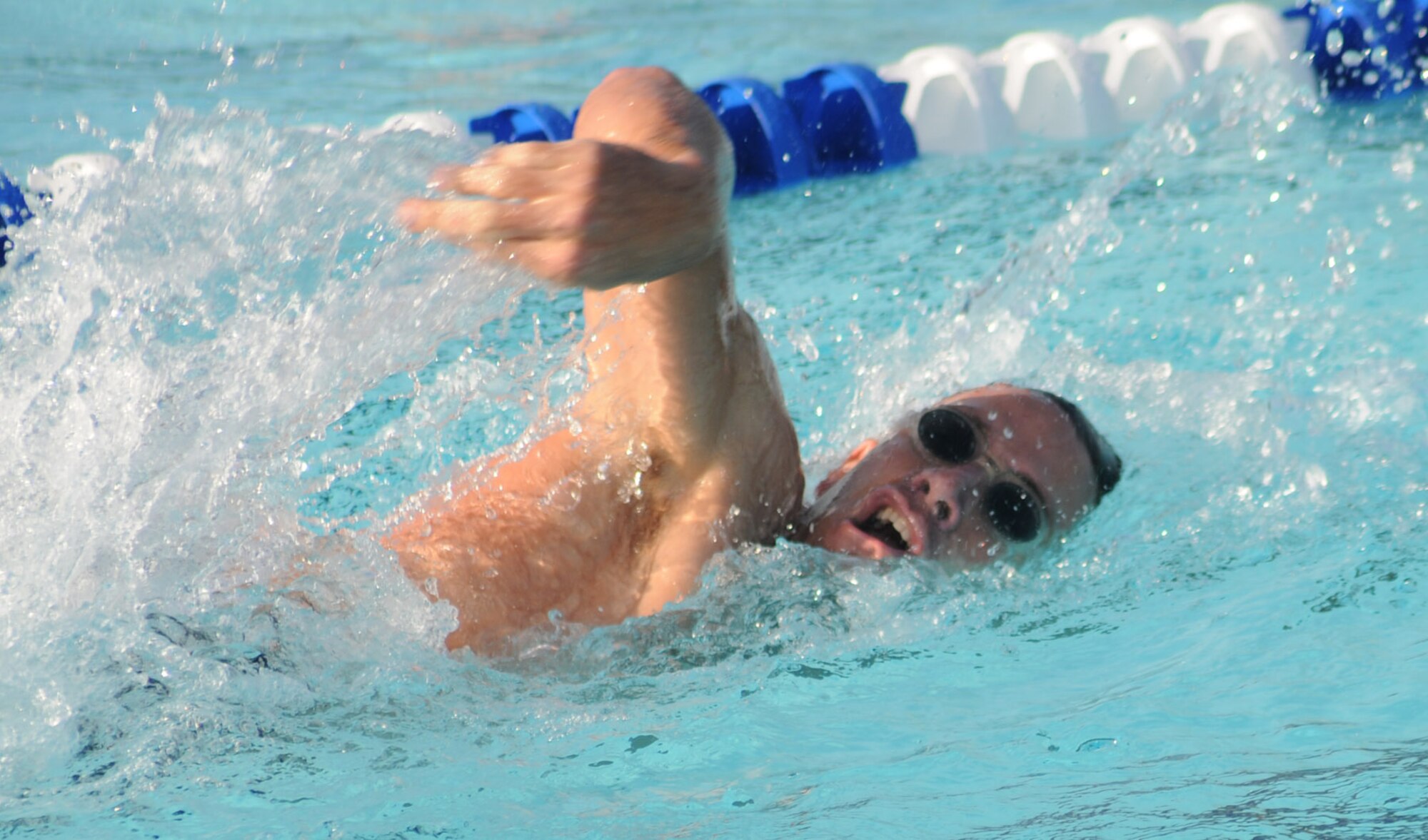 Chris Larson, 333rd TRS, won the men’s category of Friday’s mini-triathlon.  (U.S. Air Force photo by Kemberly Groue)