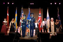 MINOT, N.D. – Members from the Minot Air Force Base honor guard present the colors of the United States during the parade of Flags at the All Seasons Arena here Oct. 2.  As a way to thank military members for their service, Oct.1 and 2 was deemed military appreciation day at the Norsk Hostfest. Active-duty military members and their family received free general admission into the event. (U.S. Air Force photo by Senior Airman Kelly Timney)