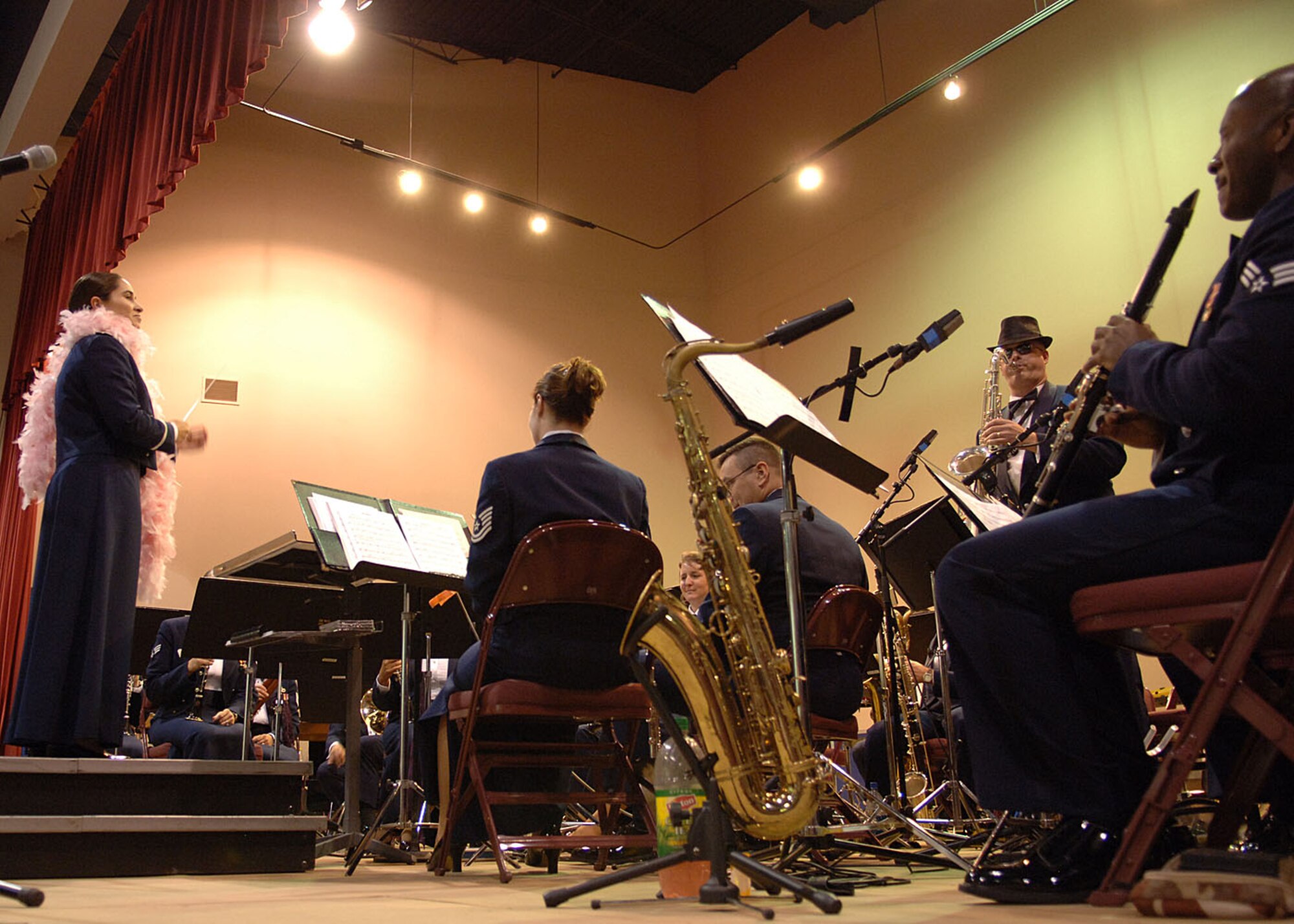 The Air Force Band of the West performs the Pink Panther theme song during the Spy vs. Spy segment of their performance, October 6 at the Tay's Center in Alamogordo, N.M.  The Spy versus Spy segment of the performance featured not only the Pink Panther theme song but the 007 theme song as well.  (U.S. Air Force photo by Airman 1st Class John D. Strong II)
