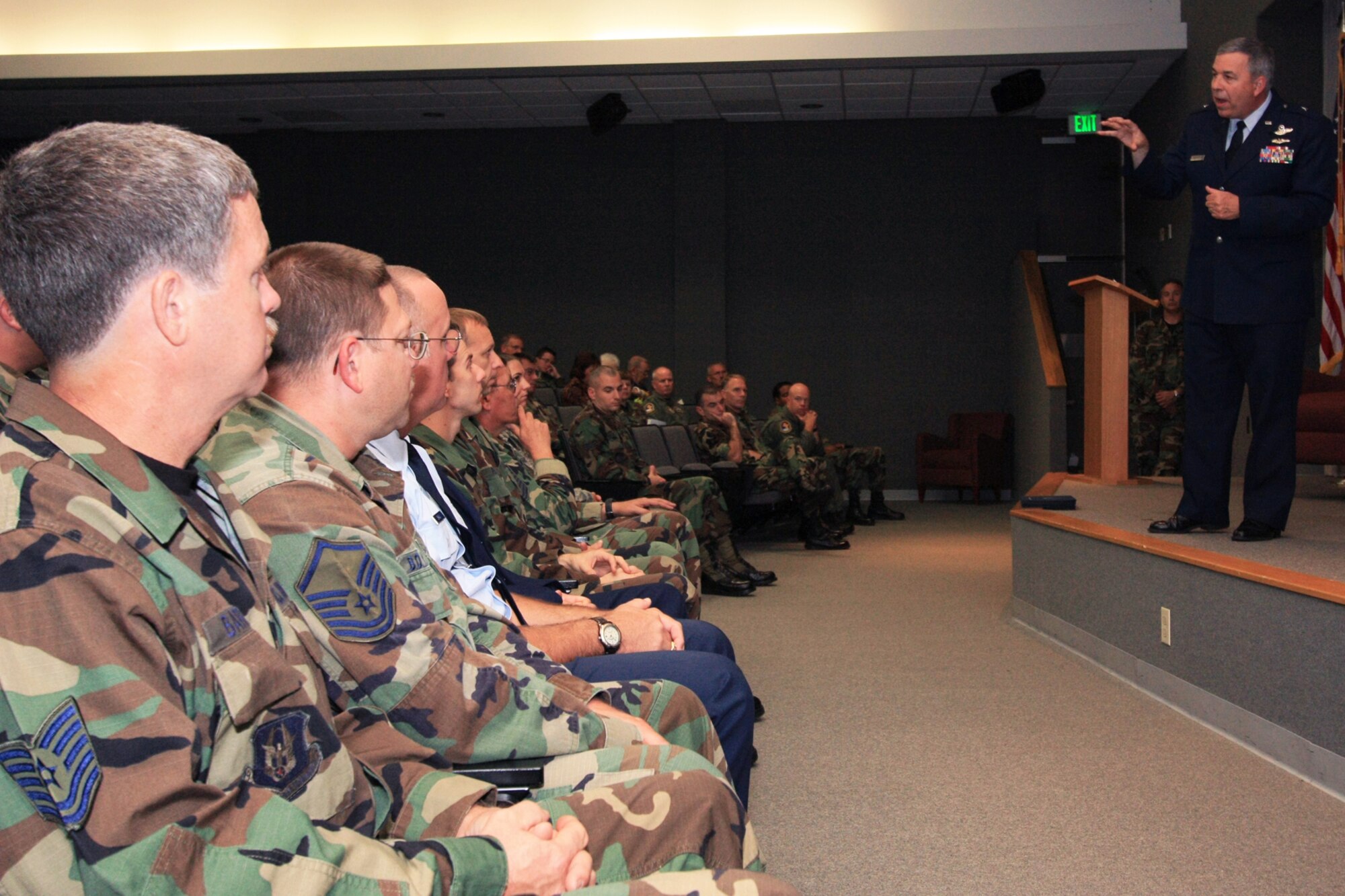 GRISSOM AIR RESERVE BASE, Ind., -- Brig. Gen. Dean Despinoy, 434th Air Refueling Wing commander, addresses graduates of the Community College of the Air Force during a special ceremony held during the October unit training assembly. (U.S. Air Force photo/Tech. Sgt. Patrick Kuminecz)