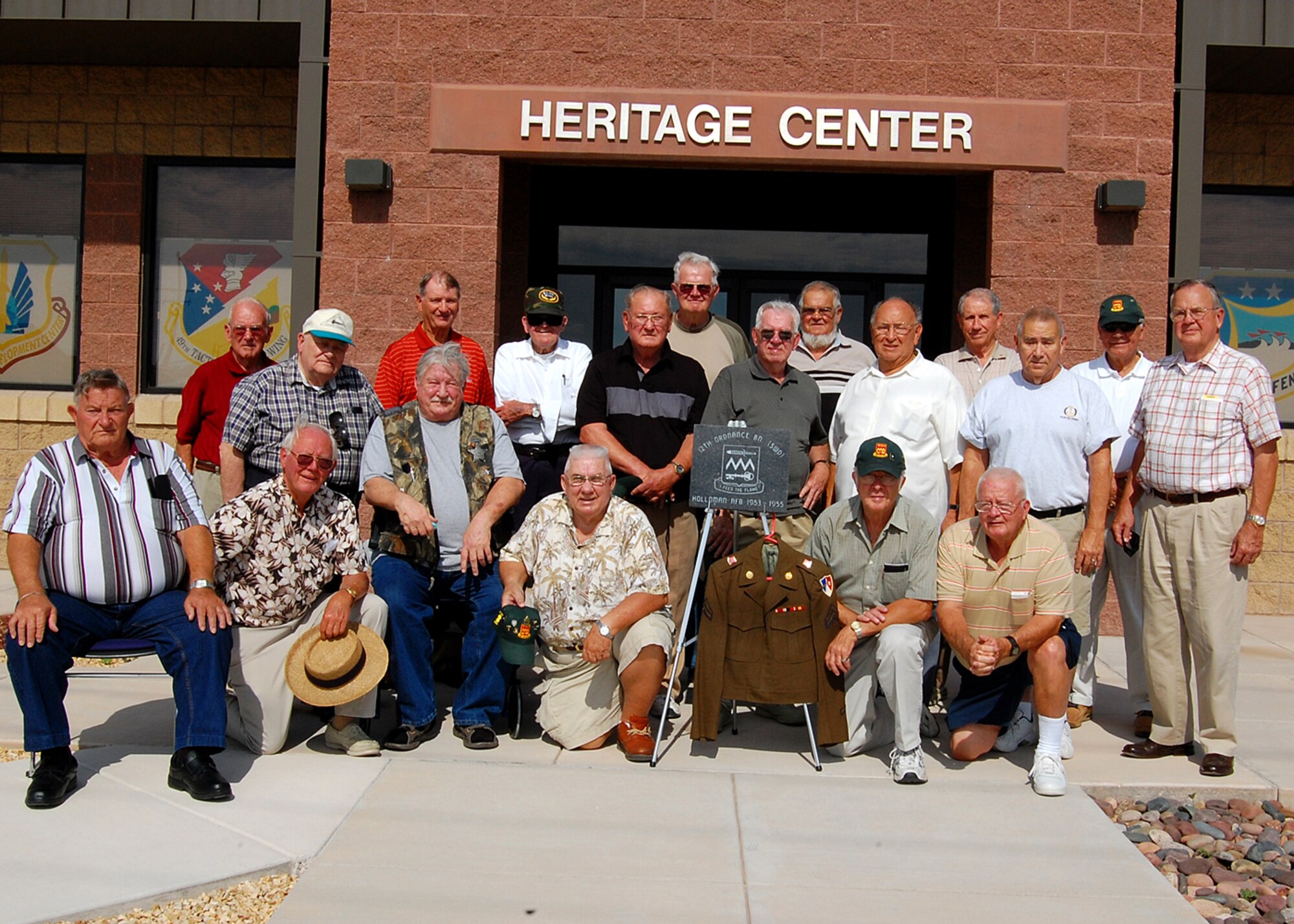 Members of the 12th Ordinance Battalion (Special Weapons Depot) pose in front Heritage Center located at Holloman Air Force Base, N.M., September 26. The 12th Ordinance Battalion was stationed at Holloman from 1953 to 1955. (courtesy photo)