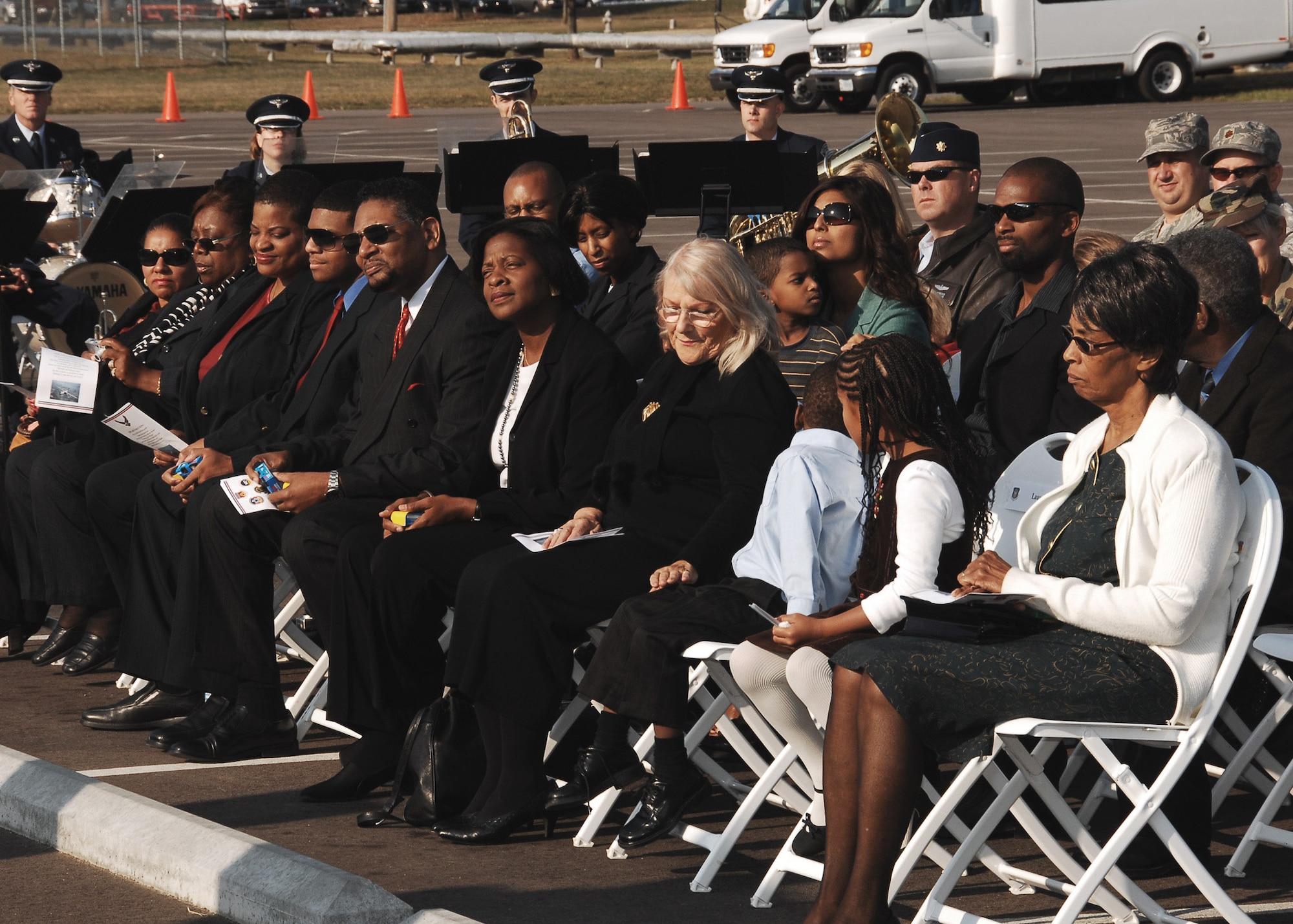 Members of the Homer and Thorpe families attend the Operations Building Dedication Oct. 4 at Wright-Patterson Air Force Base, Ohio. The building is named in honor of Maj. LeRoy W. Homer Jr., who died Sept. 11, 2001, while serving as the first officer on United Airlines Flight 93. (U.S. Air Force photo/Ben Strasser) 
