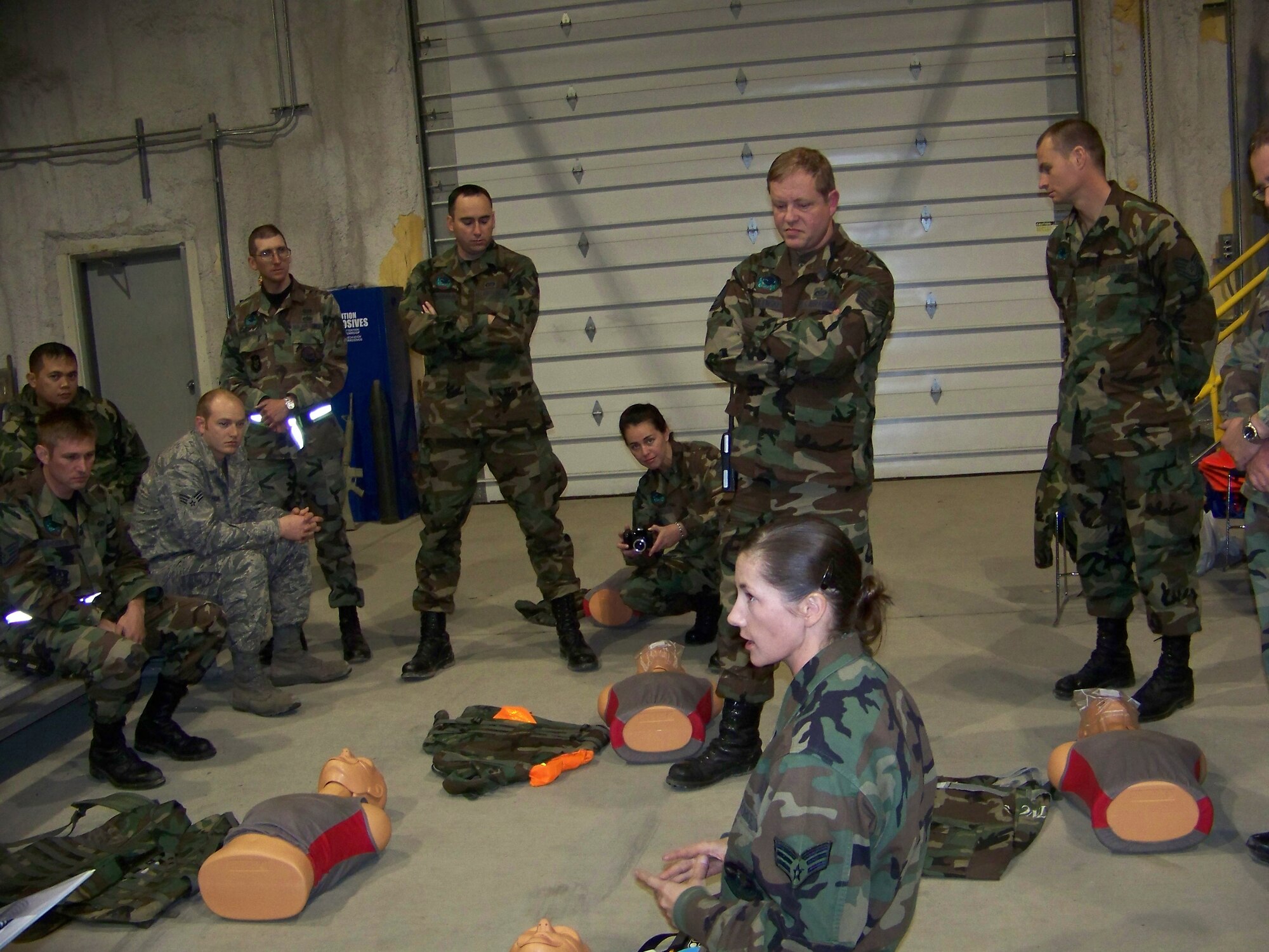 ELMENDORF AIR FORCE BASE, Alaska-- During the four day bivouac, the 477th CES partnered with Air National Guard?s 176th Security Forces Squadron and conducted air base ground defense, weapons handling, night operations and perimeter defense. The 3rd Civil Engineer Squadron was on hand to train them on identifying Improvised Explosive Devices.  In addition, Airmen received first aid, buddy care and CPR Certification and learned proper bed down procedures.  The 477th CES is a part of Air Force Reserve?s 477th Fighter Group. (US Air Force photo)