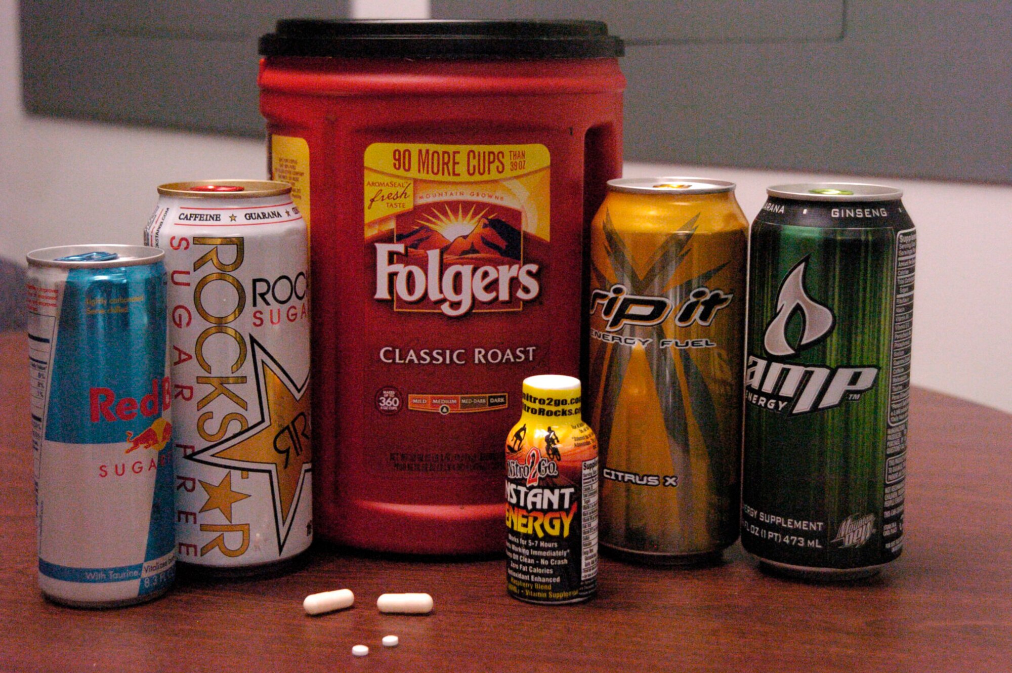 Various forms of caffeine available on base.