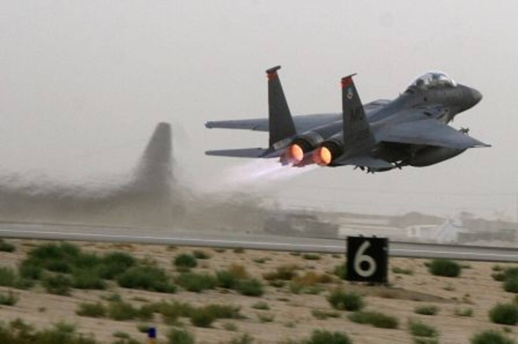 An F-15E Strike Eagle takes off from an air base in Afghanistan recently. The Strike Eagle is a dual-role fighter designed to perform air-to-air and air-to-ground missions. An array of avionics and electronics systems gives the F-15E the capability to fight at low altitude, day or night, and in all weather. 