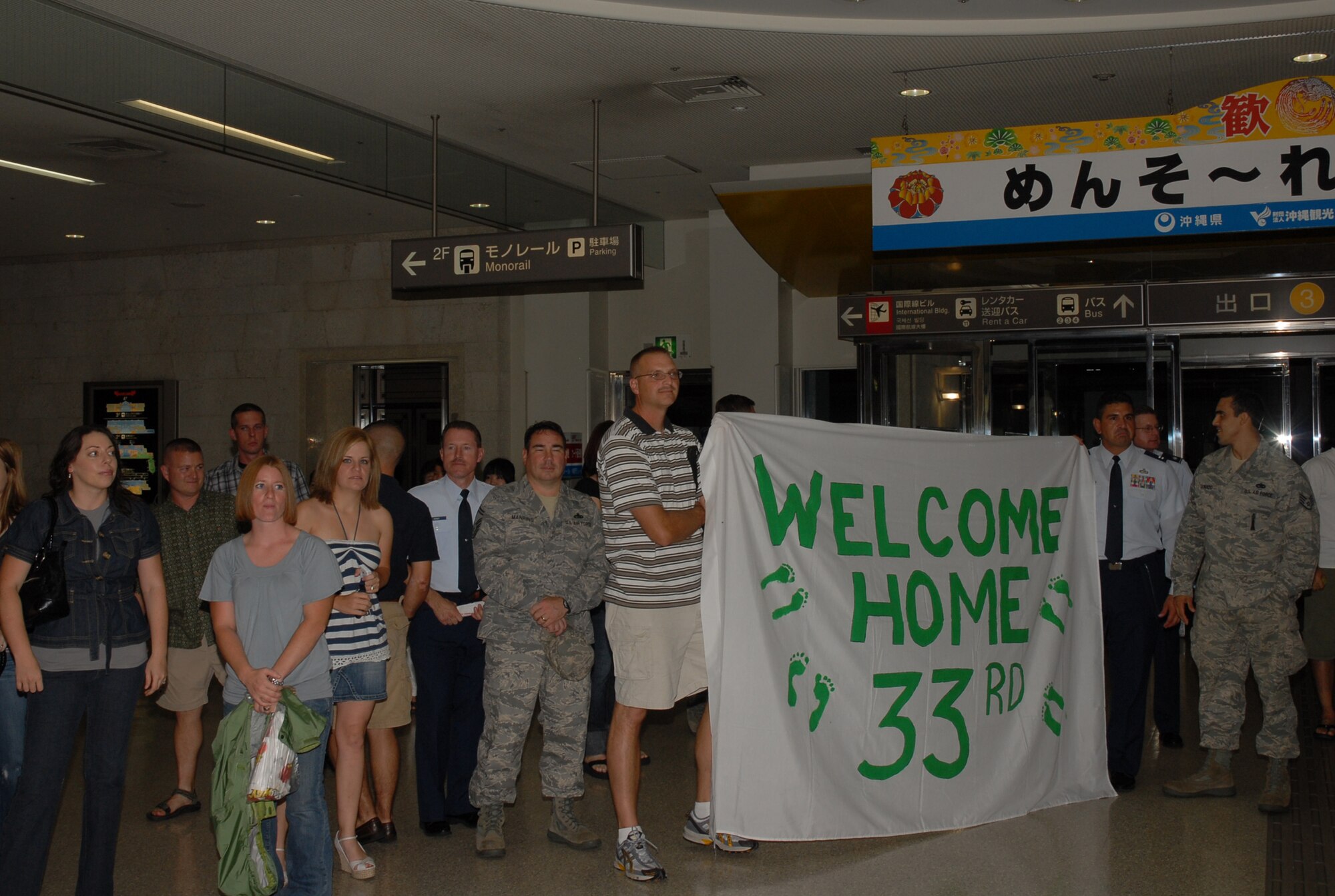 Friends and family of Airmen in the 33rd Rescue Squadron and 718th Aircraft Maintenance Squadron wait for their loved ones  to return from a 120-day deployment to Bagram Air Base, Afghanistan, in support of enduing freedom Oct. 6, 2008. (U.S. Air Force photo/Staff Sgt. Chrissy Best)