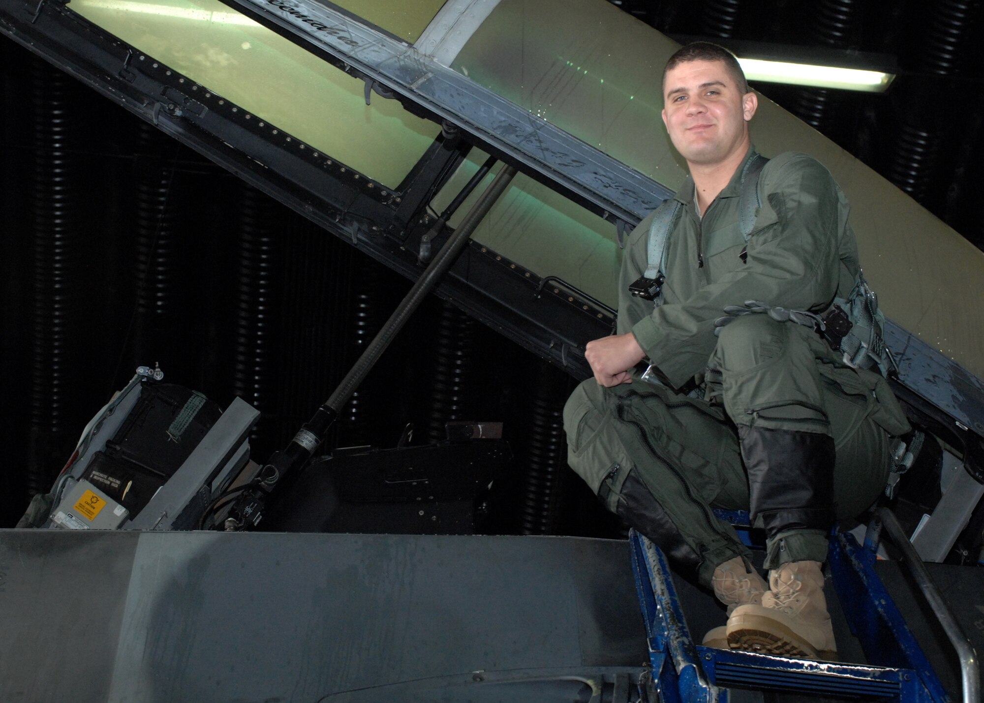 SPANGDAHLEM AIR BASE, Germany -- Senior Airman Jordan Eames, 52nd Maintenance Group, Standardization load crew, receives an incentive flight in an F-16 Fighting Falcon October 6, 2008. (U.S. Air Force photo by Airman 1st Class Jenifer H. Calhoun)