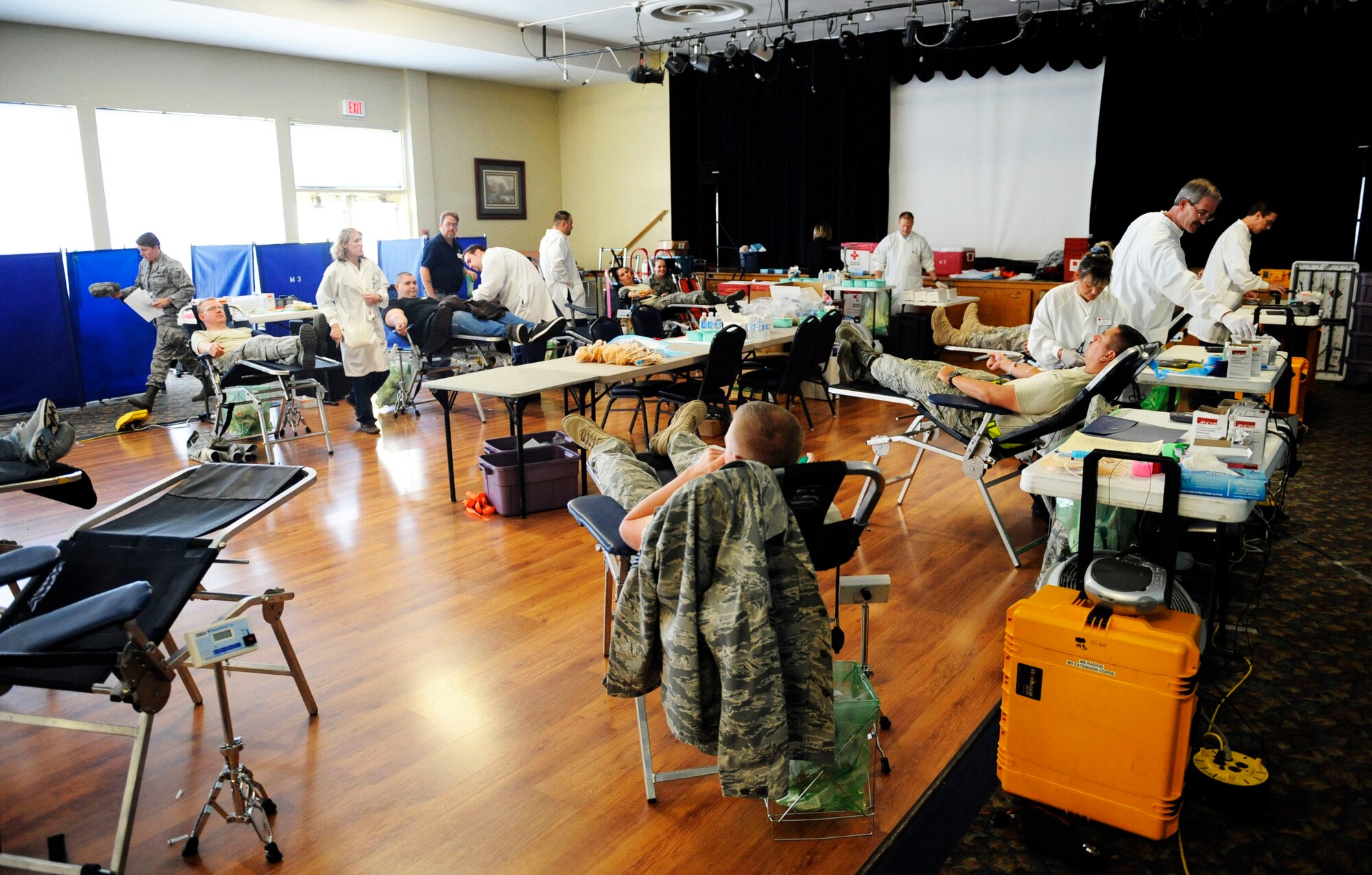 MOUNTAIN HOME AIR FORCE BASE, Idaho - Airmen fill the Community Center to donate blood Oct. 8. The 366th Fighter Wing hosted a blood drive for the American Red Cross, collecting 109 units of blood, tying our record for the most units ever collected at Mountain Home AFB. Coincidently, Gunfighters donated exactly 109 units of blood during the drive held only weeks following the events of Sept. 11, 2001. (U.S. Air Force photo/ Airman 1st Class Ryan Crane)