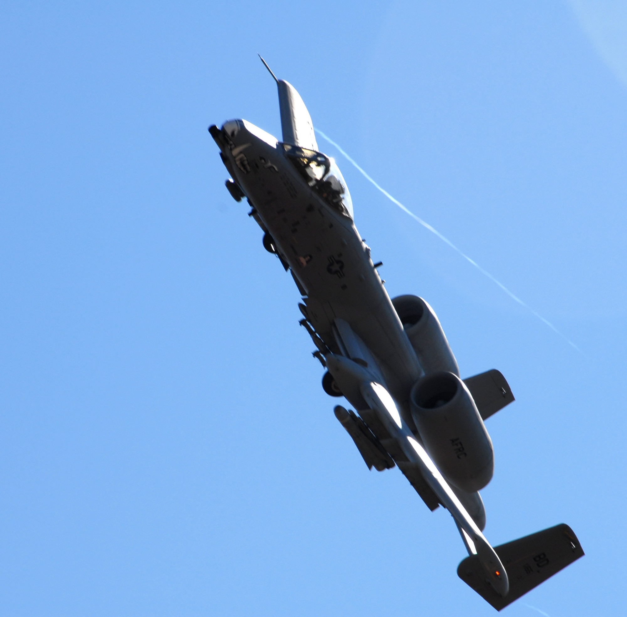 An A-10 Thunderbolt II from the 917th Wing, an Air Force Reserve Command unit at Barksdale Air Force Base, La., turns to engage a target at the Smoky Hill Range near Salina, Kan., Oct. 16.  Fourteen A-10 units from across the Air Force competed this week in Hawgsmoke 2008, a bienniel A-10 bombing and aerial gunnery competition hosted by the Air Force Reserve's 442nd Fighter Wing, based at Whiteman Air Force Base, Mo.  (U.S. Air Force photo/Master Sgt. Bill Huntington)